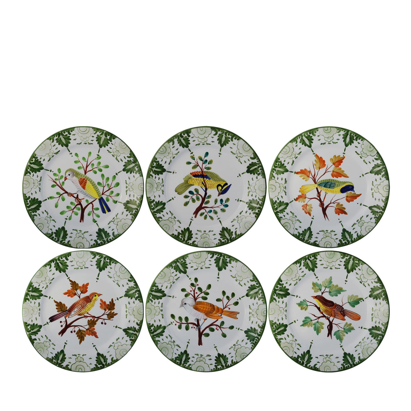 Set of 6 Tropical Birds Ceramic Plates - Este Ceramiche
