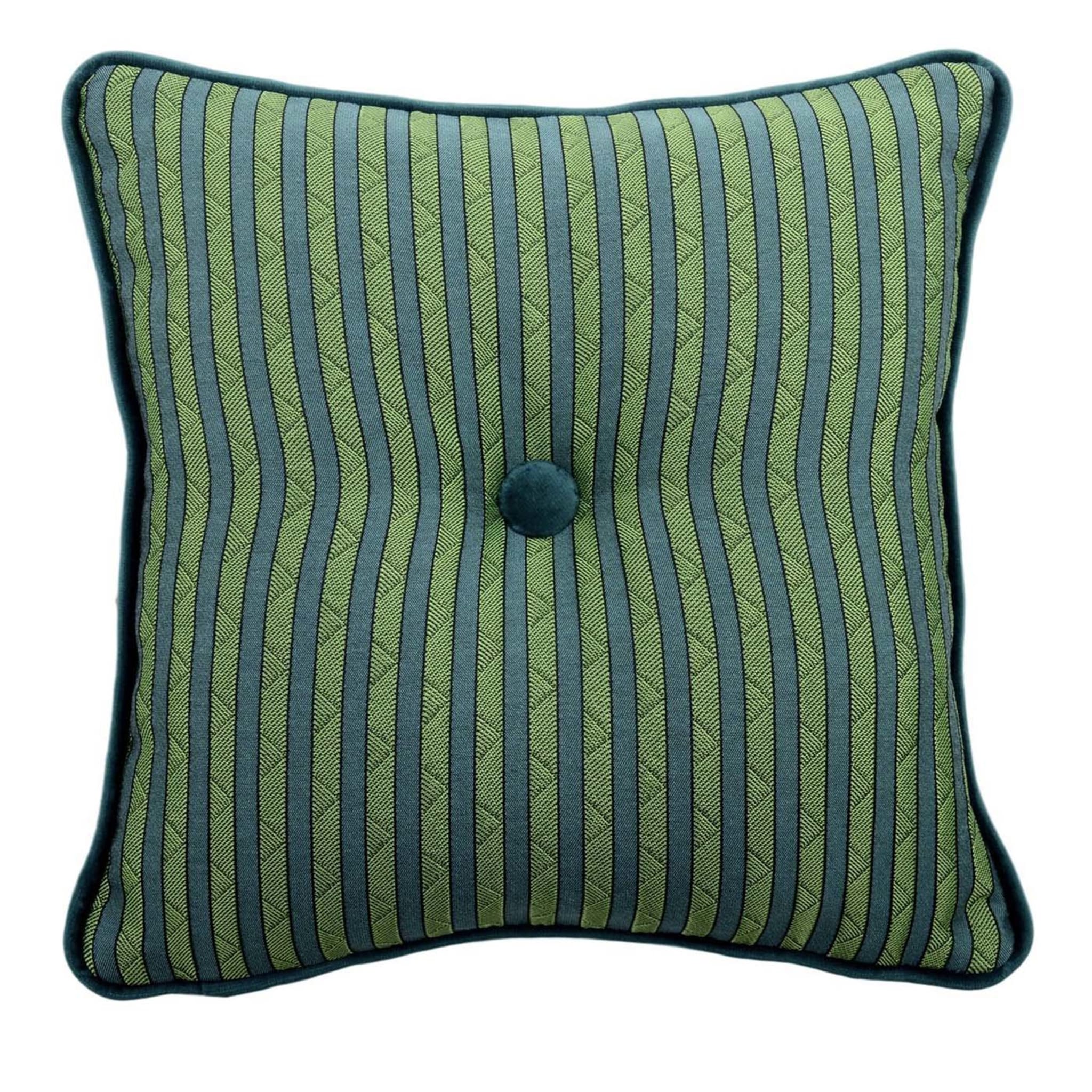Emerald Carré Cushion in striped jacquard fabric and silk velvet - Main view