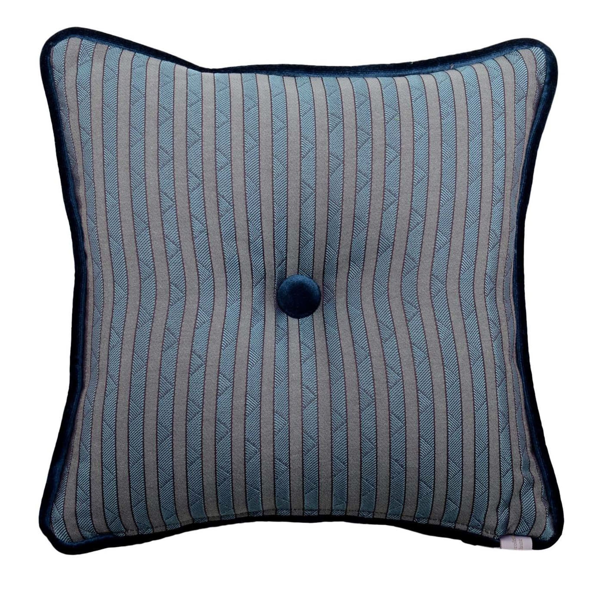 Blue-Grey Carré Cushion in striped jacquard fabric - Main view