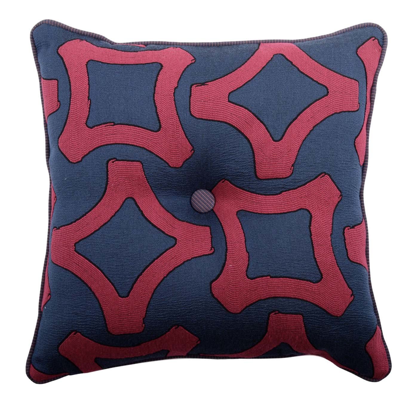 Carré Blue and Red Tufted Cushion - l'Opificio