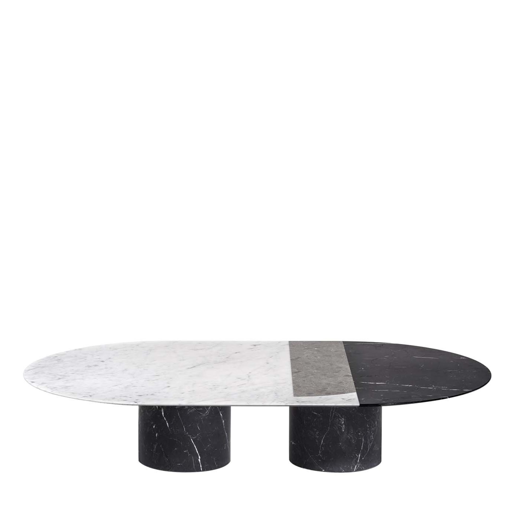Proiezioni Oval Black Gray and White Marble Coffee Table by Elisa Ossino - Main view