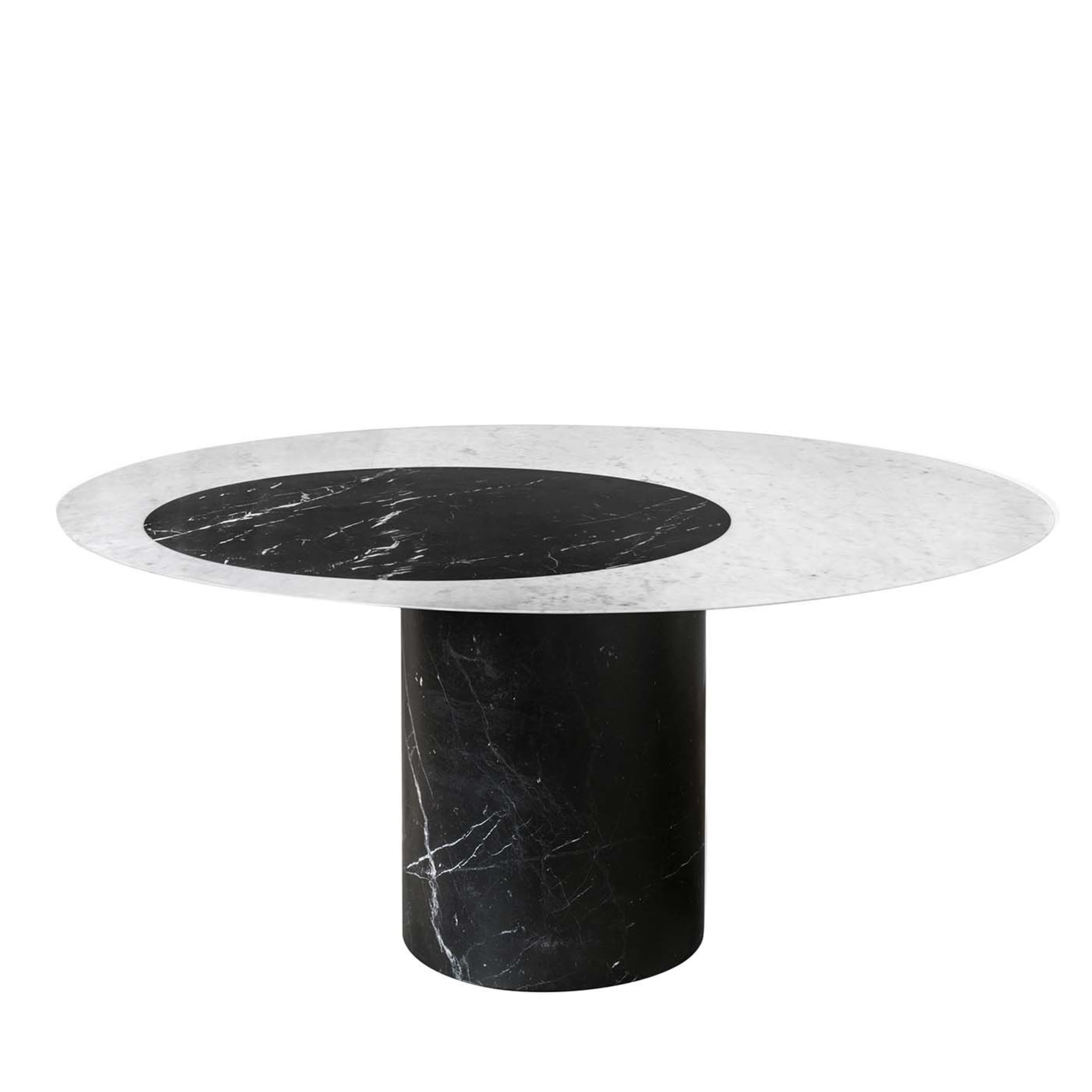 Tavolo da pranzo rotondo in marmo bianco e nero Proiezioni #1 di Elisa Ossino - Vista principale