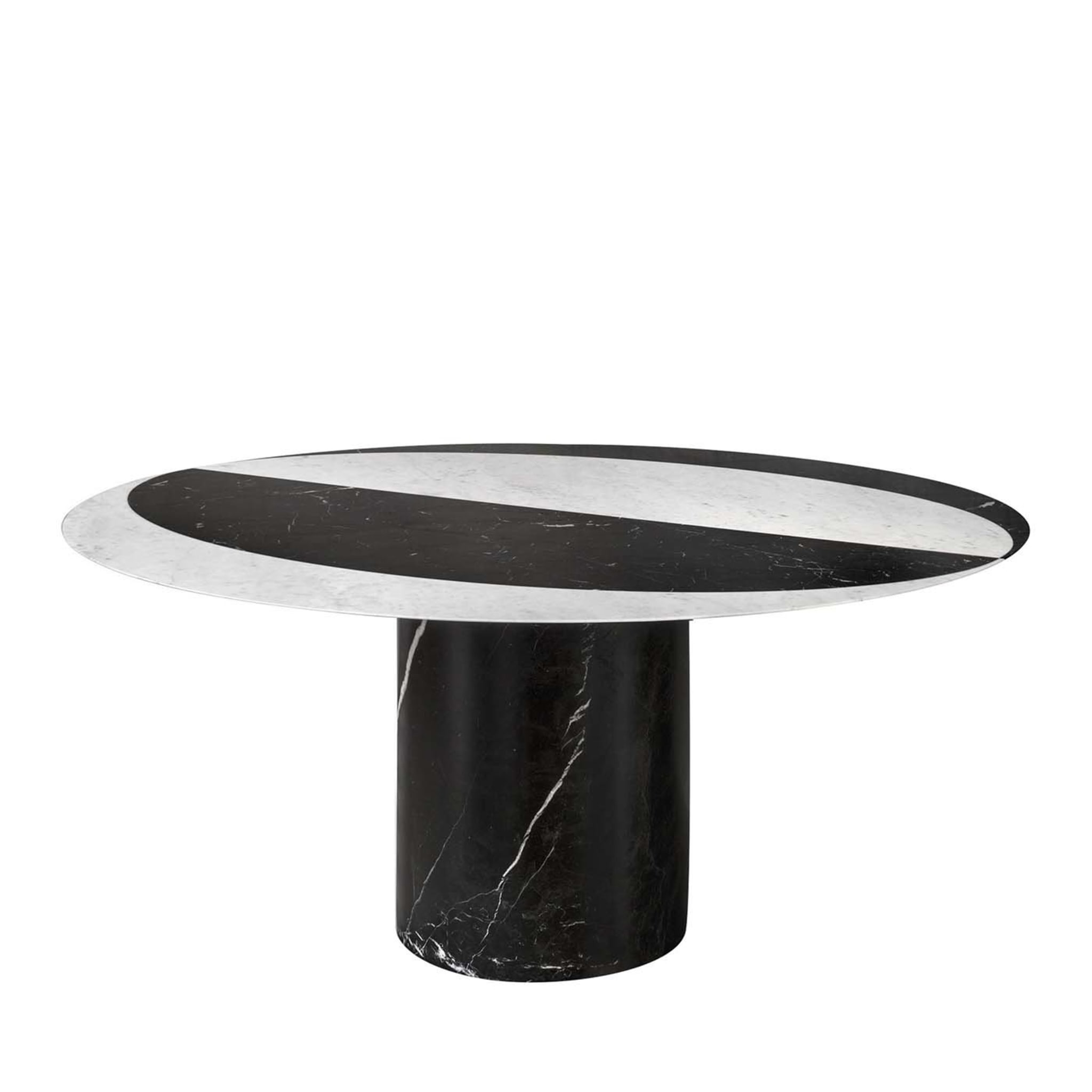 Tavolo da pranzo rotondo in marmo bianco e nero Proiezioni #2 di Elisa Ossino - Vista principale