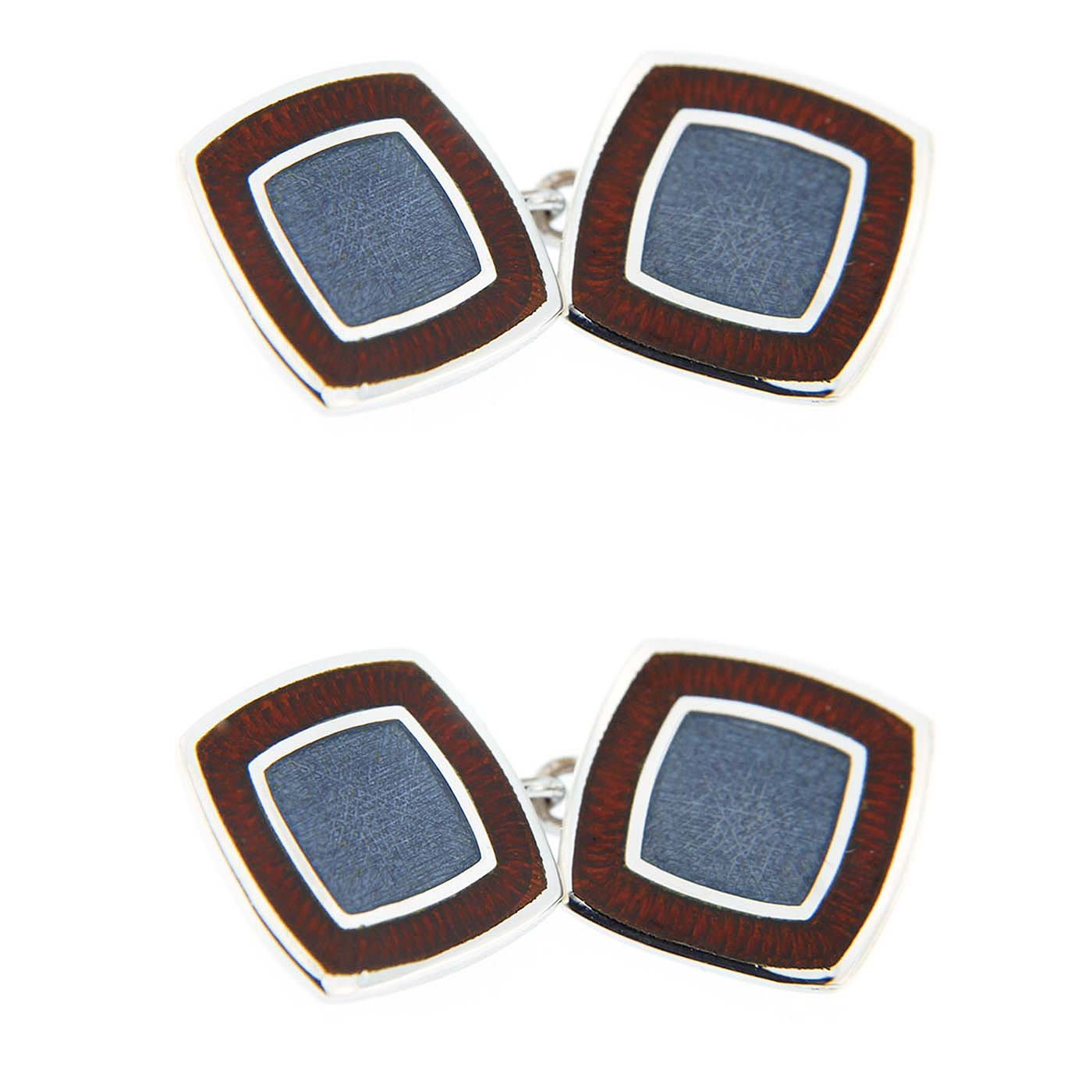Blue and Red Enamel Sterling Silver Squared Cufflinks - Jona