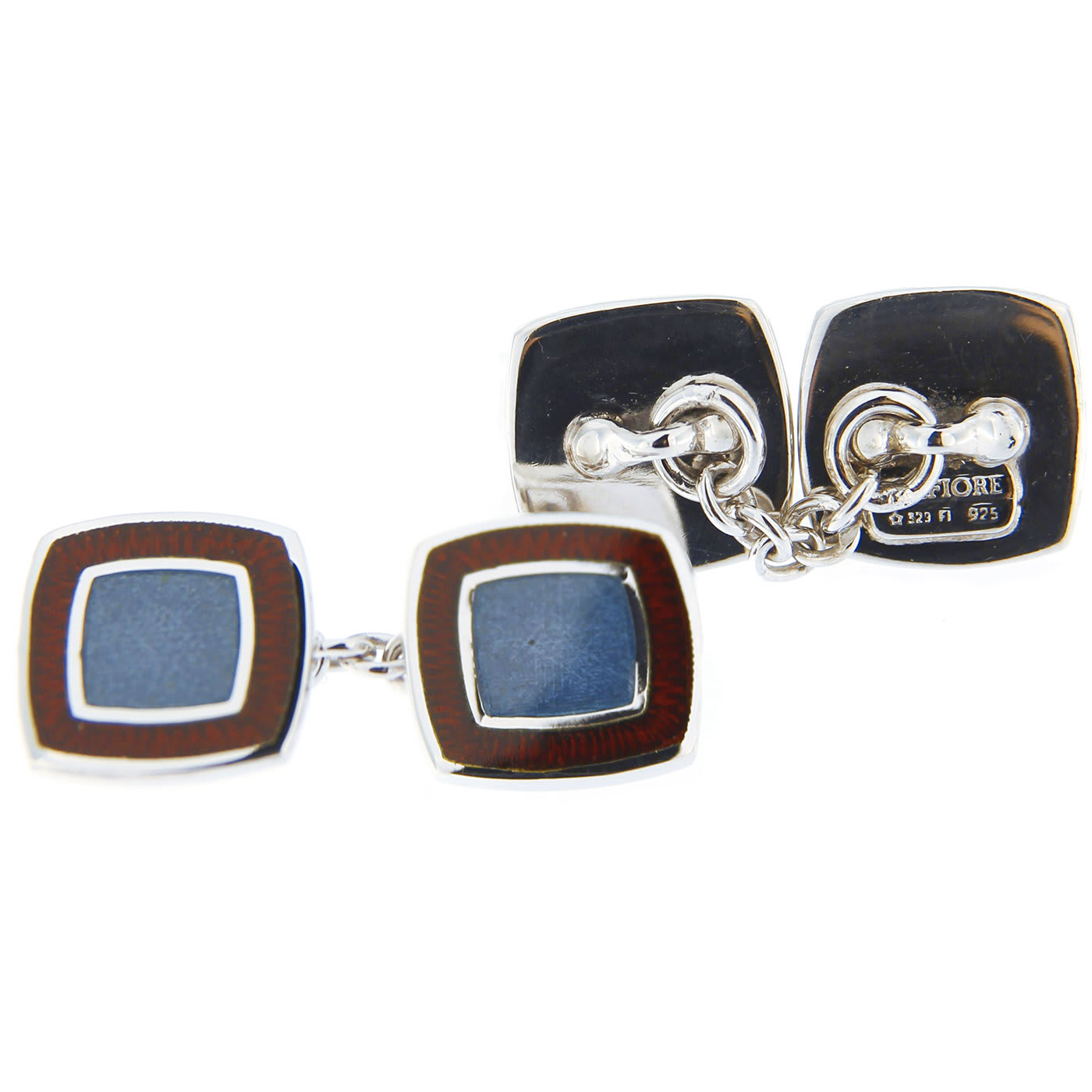 Blue and Red Enamel Sterling Silver Squared Cufflinks - Jona
