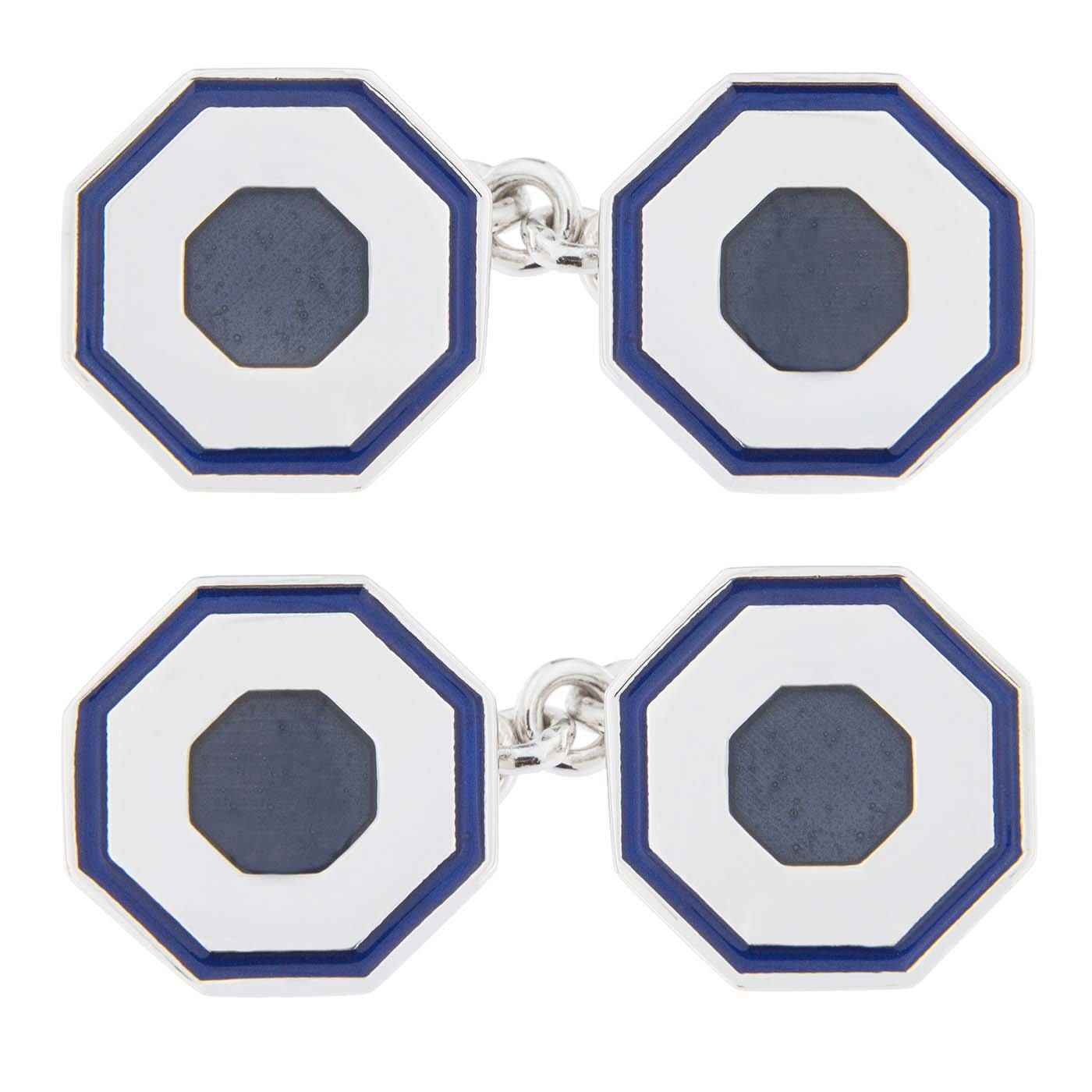 Blue and Grey Enamel and Sterling Silver Octagonal Cufflinks - Jona