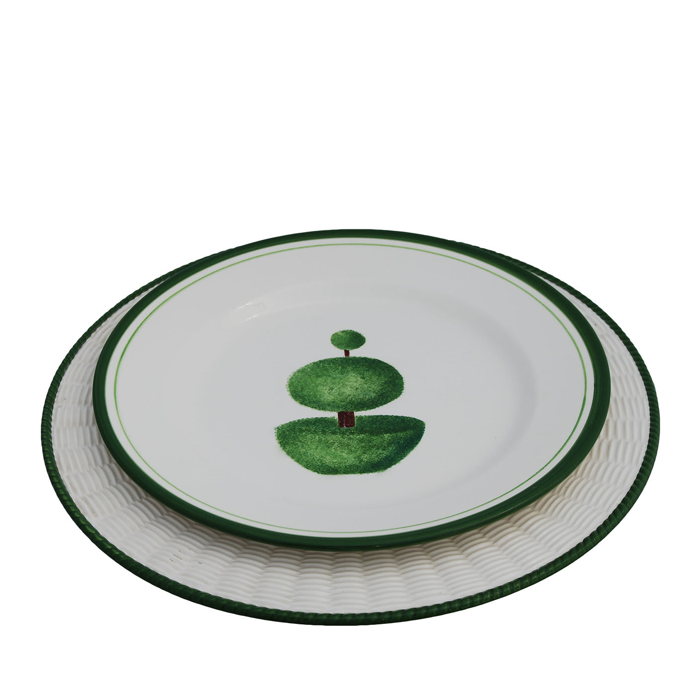 Set of 4 Green Wicker Ceramic Plates - Este Ceramiche
