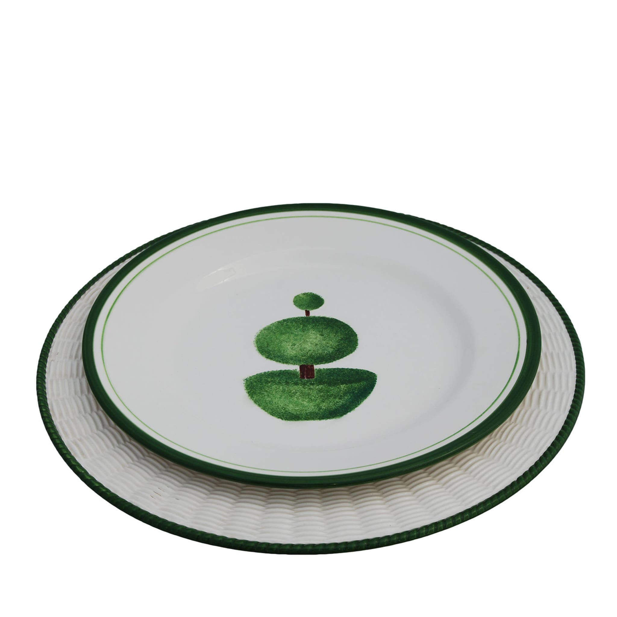 Set of 4 Green Wicker Ceramic Plates - Alternative view 2