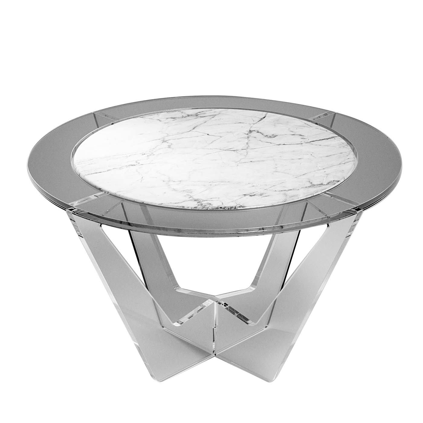 Hac Gray Round Coffee Table with White Carrara Marble Top - Madea Milano