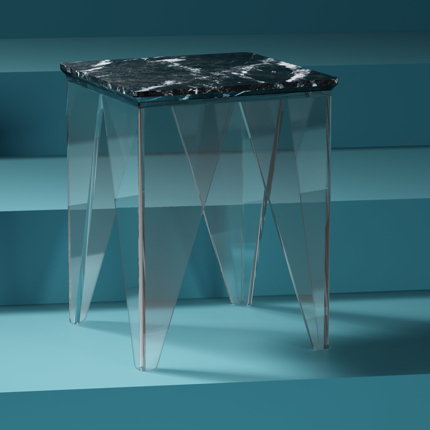 Vein Side Table with Gray Carnico Marble Top - Madea Milano