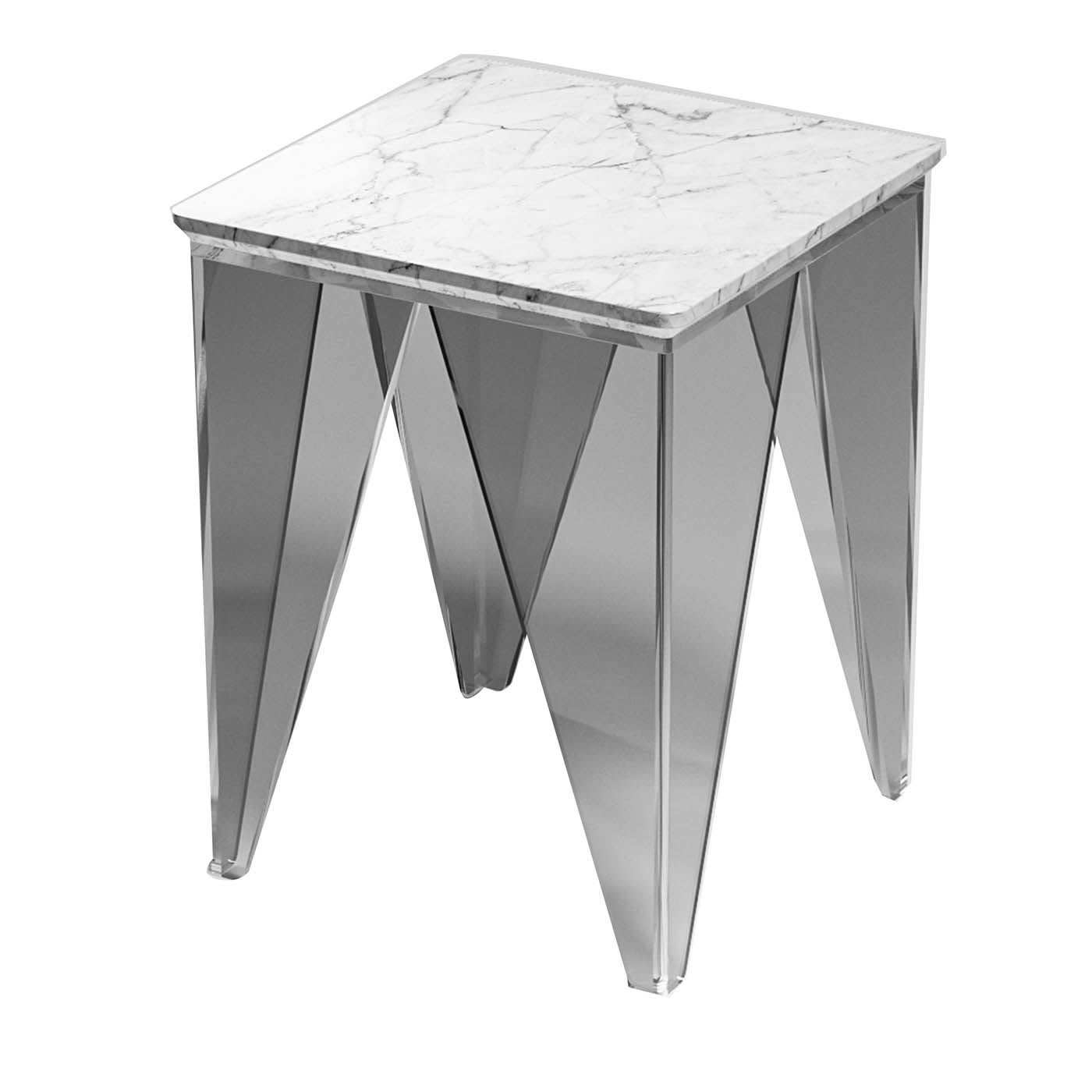Vein Gray Side Table with White Carrara Marble Top - Madea Milano