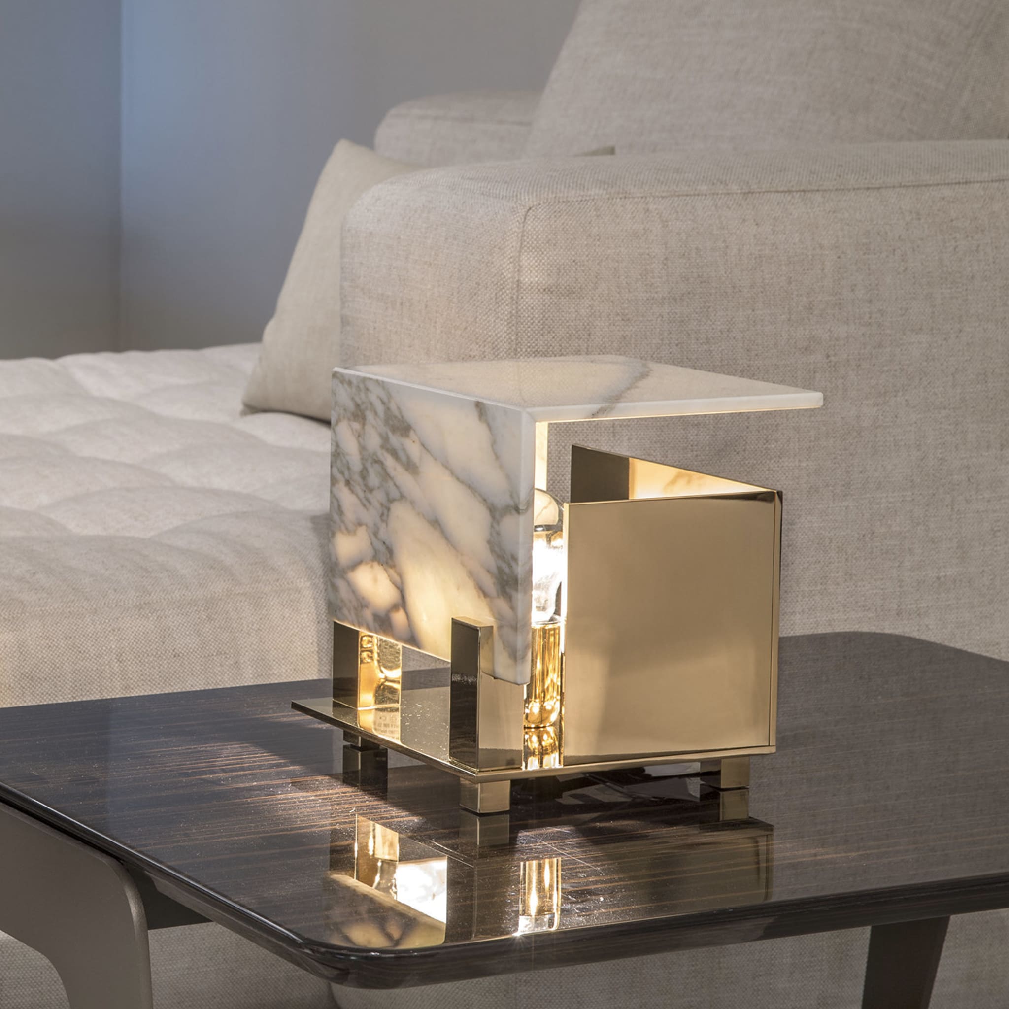 Cubo White Marble Small Table Lamp - Alternative view 1