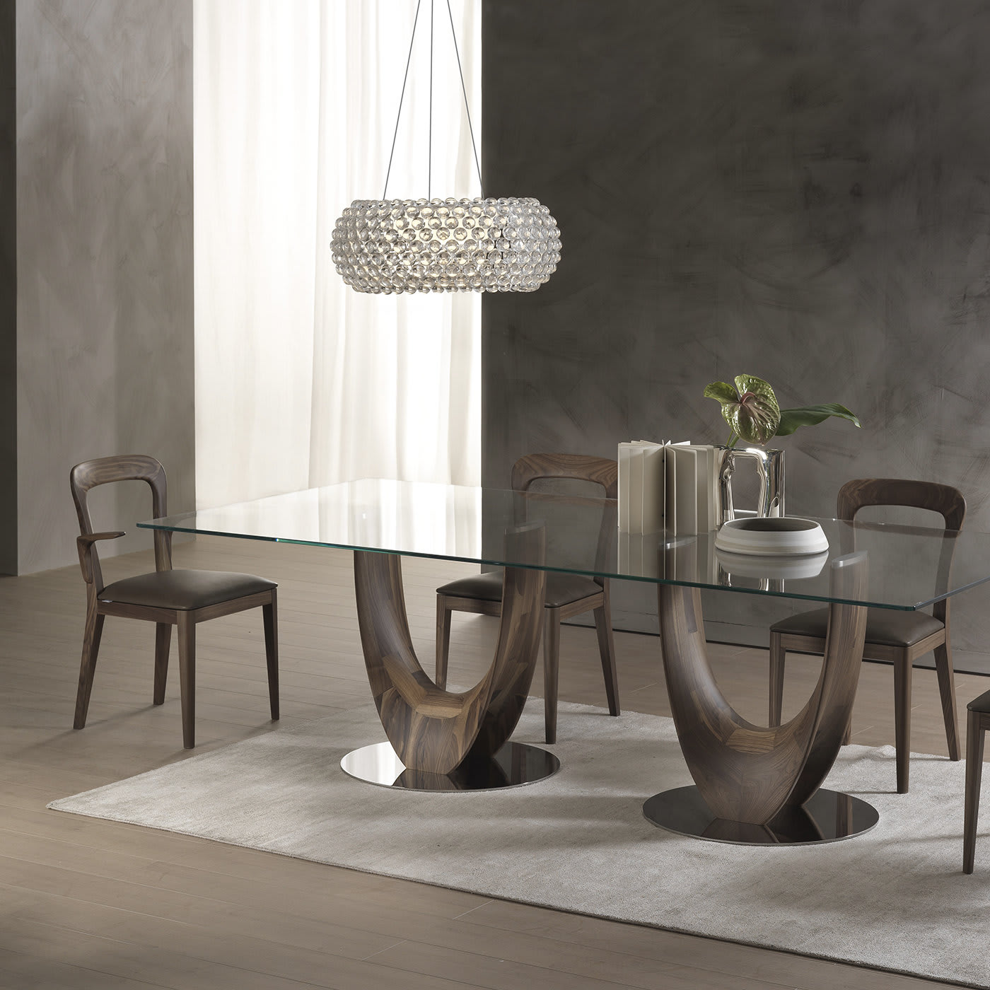 Axis Large Dining with Clear Glass Top Table by Stefano Bigi - Pacini & Cappellini