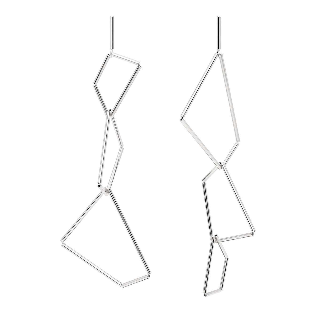 Origami Long Rhodium Earrings - Noshi