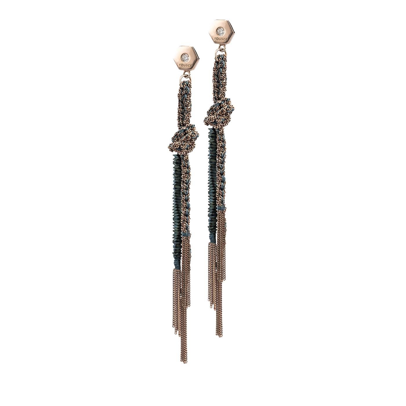 Beehive Earrings in Pink Gold and Blue/Green Silk - Touscé
