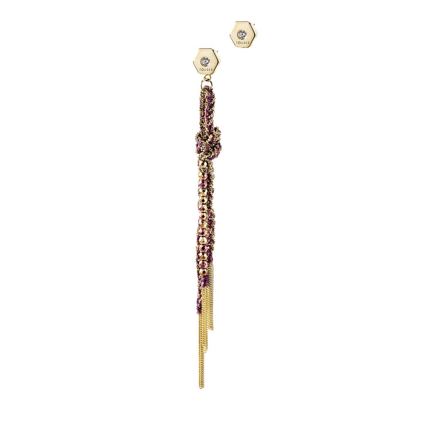 Beehive Earring and Stud in Yellow Gold and Fuchsia Silk - Touscé