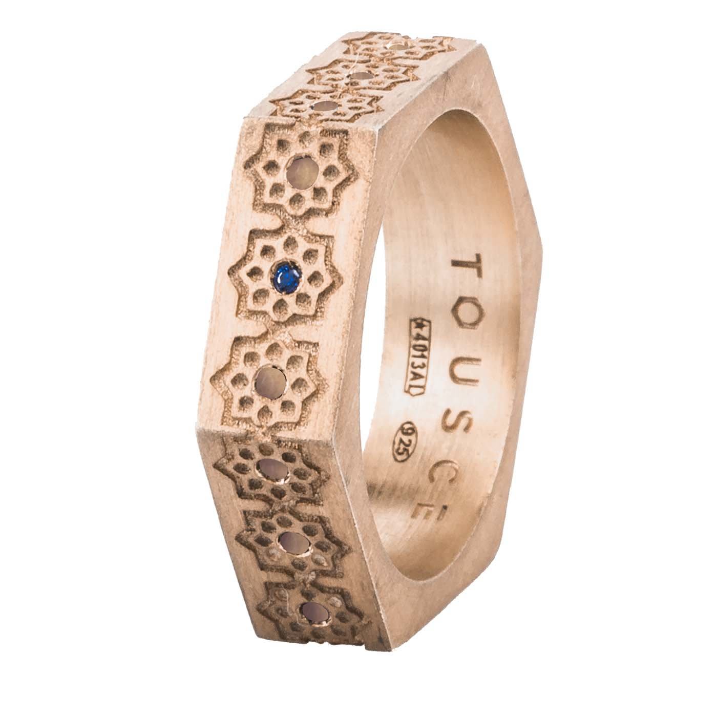 Zellij Ring in Pink Gold and 6 Black Diamonds - Touscé