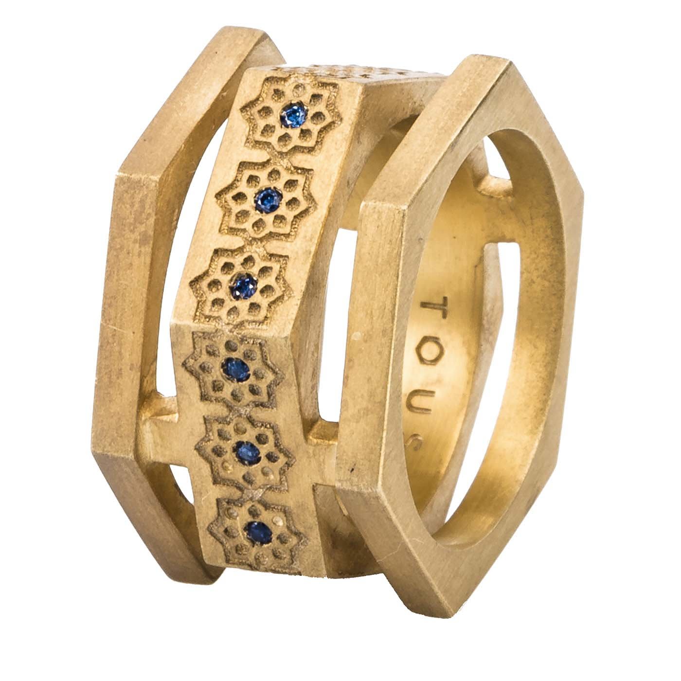 Zellij Triple Ring in Yellow Gold and 18 Sapphires - Touscé