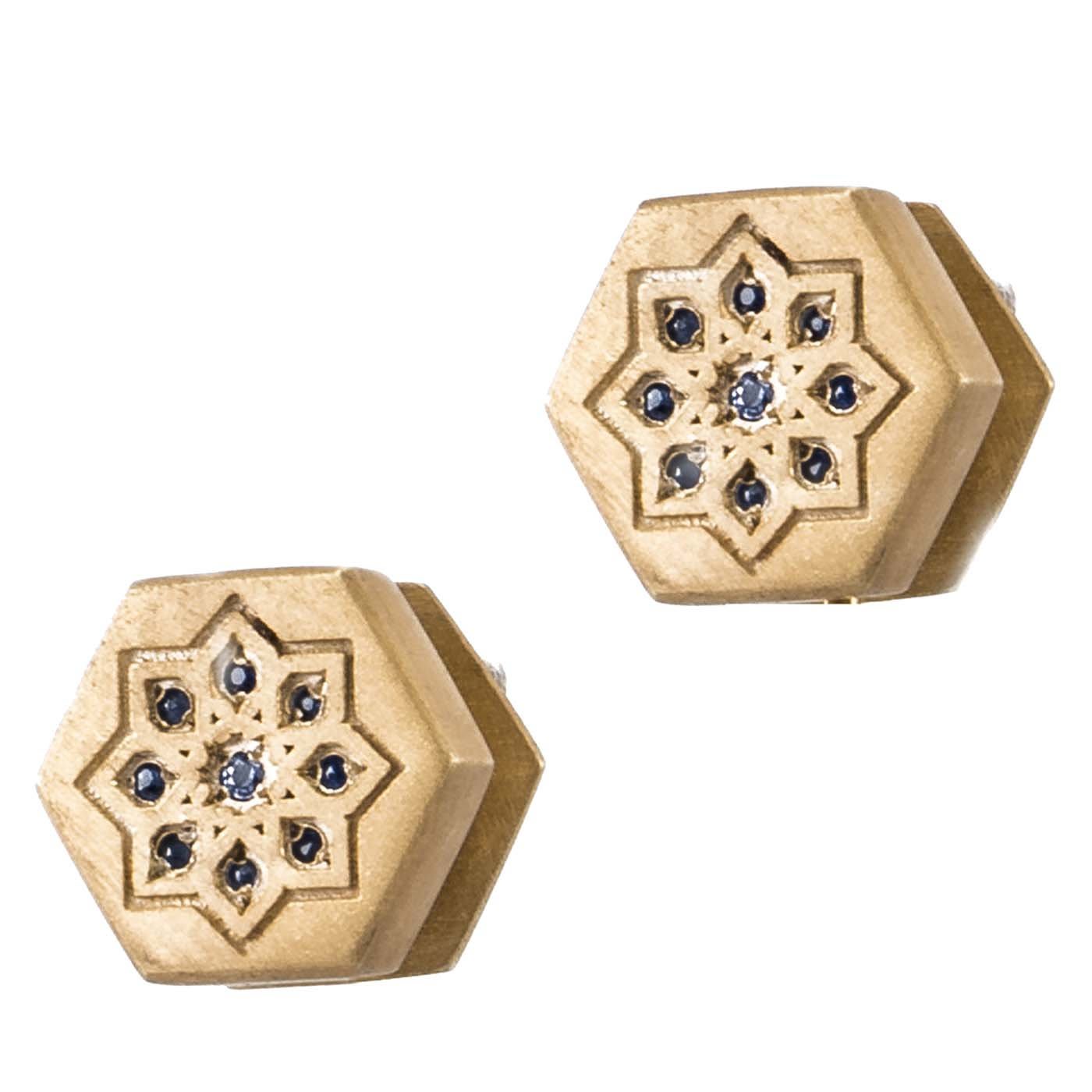 Zellij Studs in Yellow Gold and Sapphires - Touscé