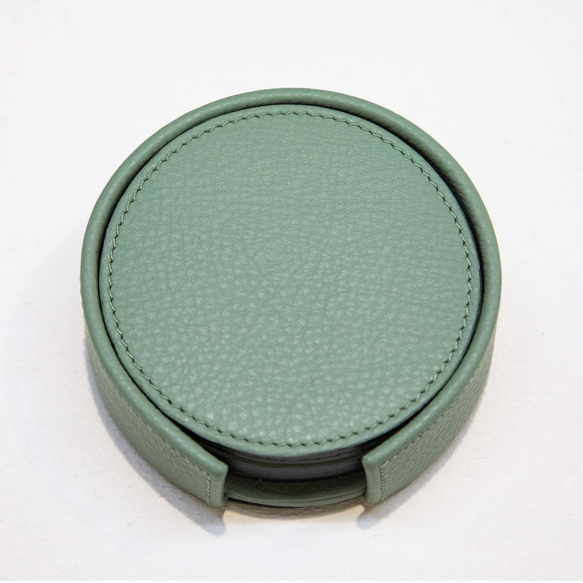 Set of 6 Leather Coasters in Sage Green - Alternative view 1