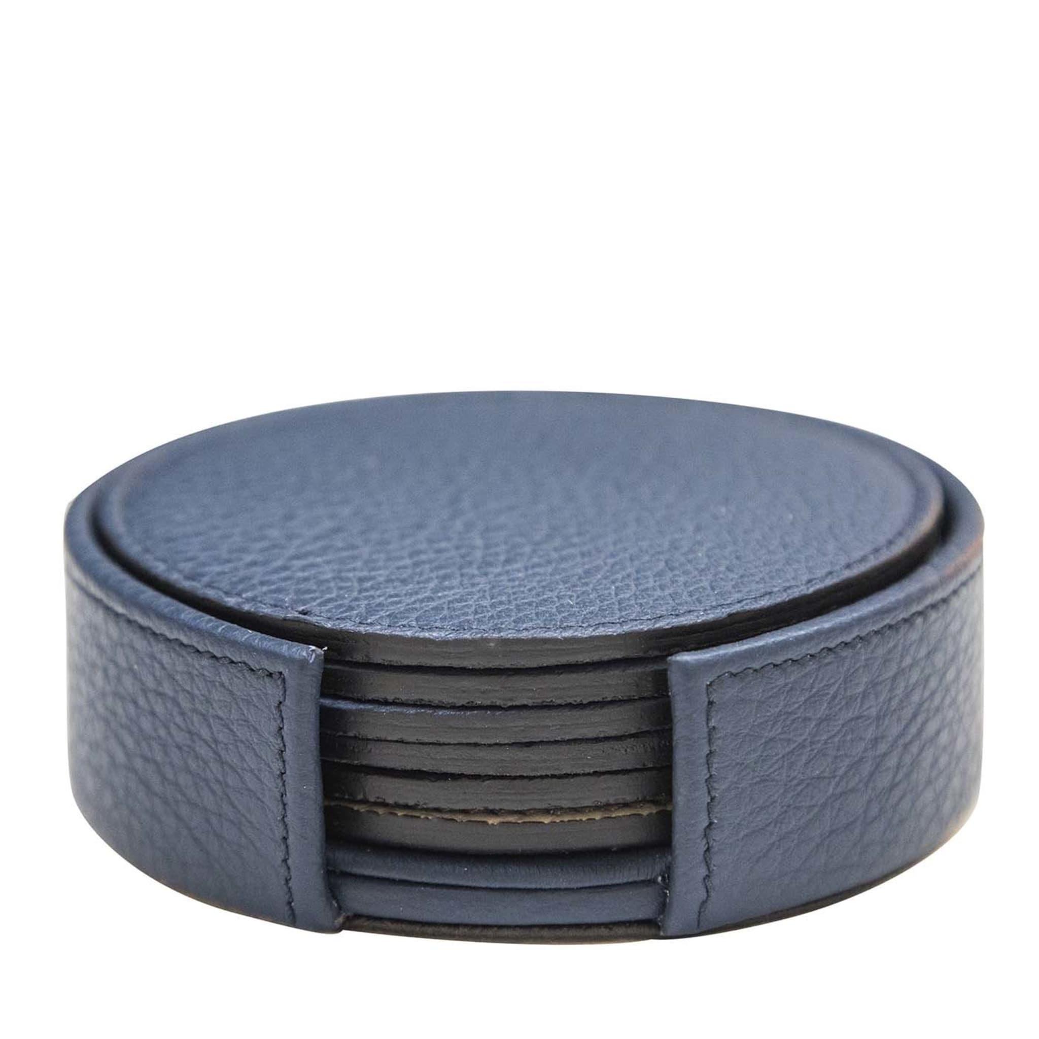 Set of 6 Leather Coasters in Royal Blue - Main view
