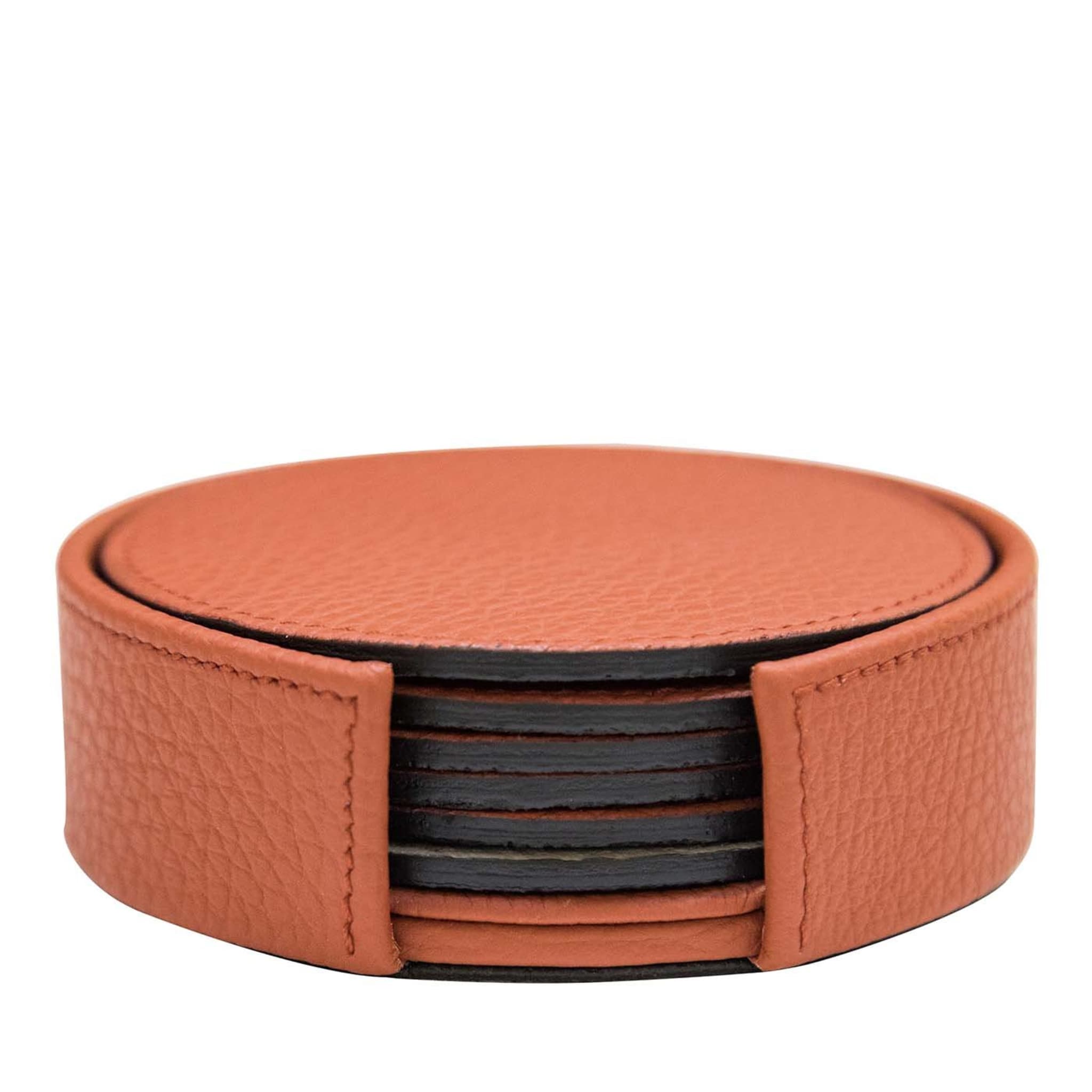Set of 6 Leather Coasters in Orange - Main view