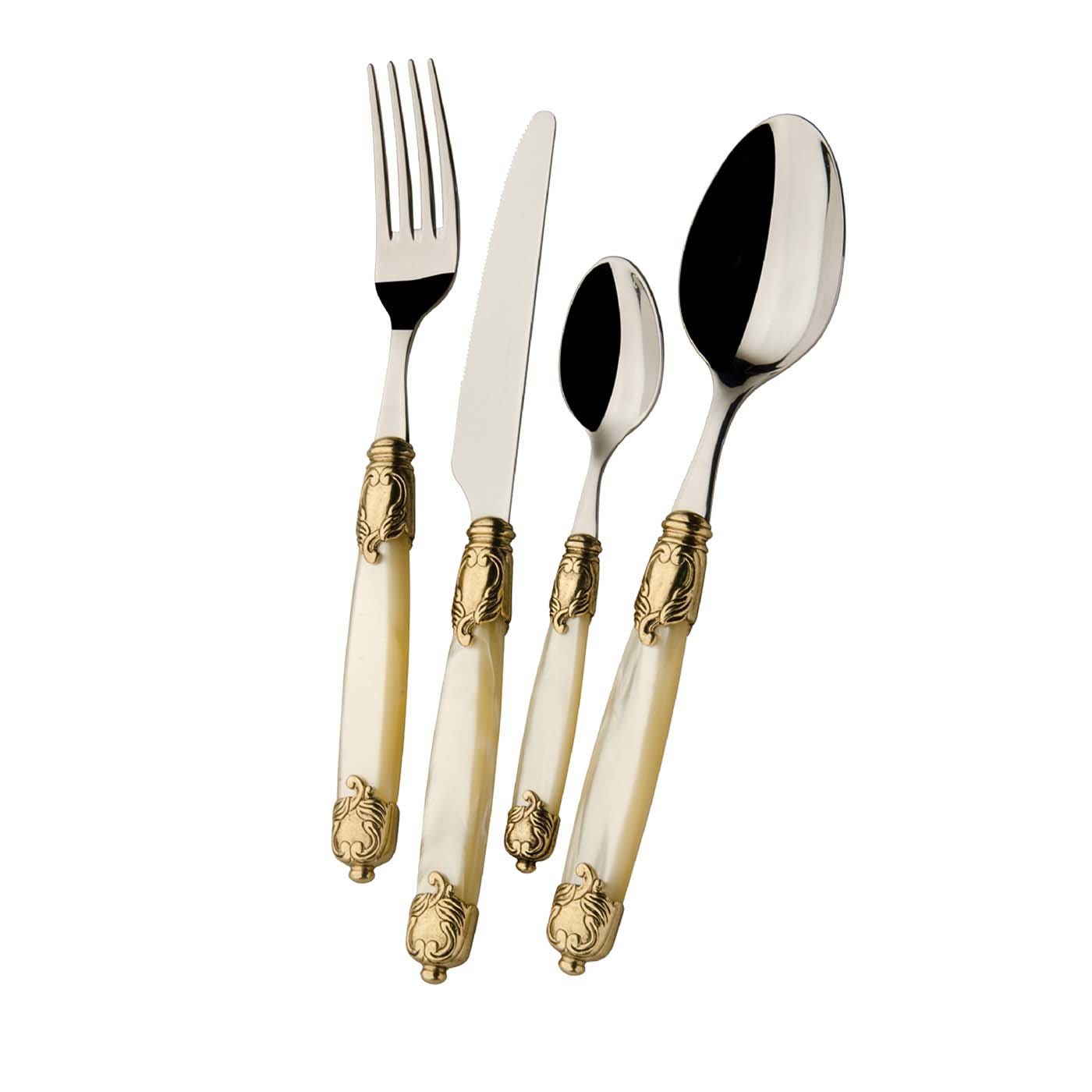 Rococo' Gold 24-Piece Cutlery Set in Ivory with Box - Casa Bugatti