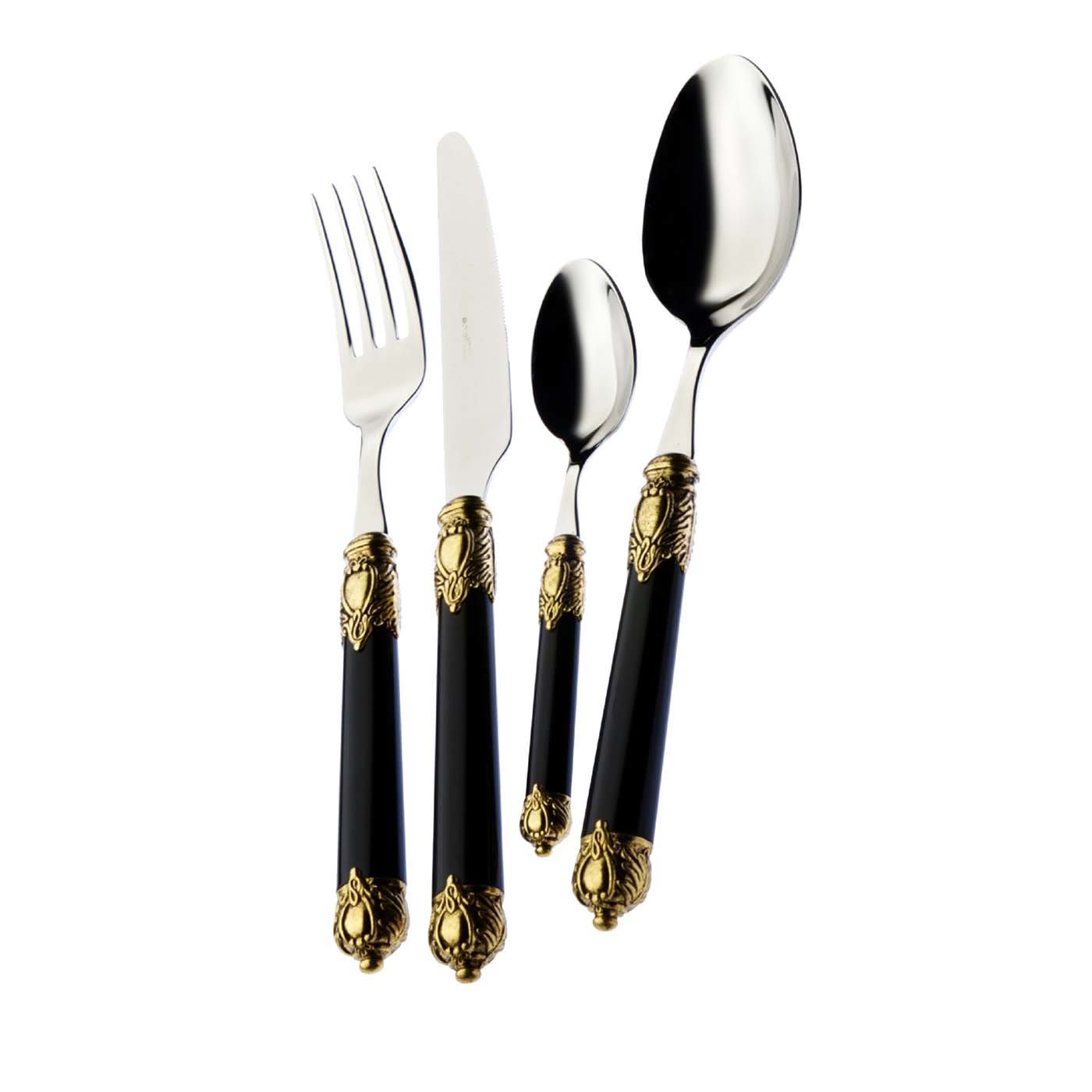Rinascimento Gold 24-Piece Cutlery Set in Black with Box - Casa Bugatti