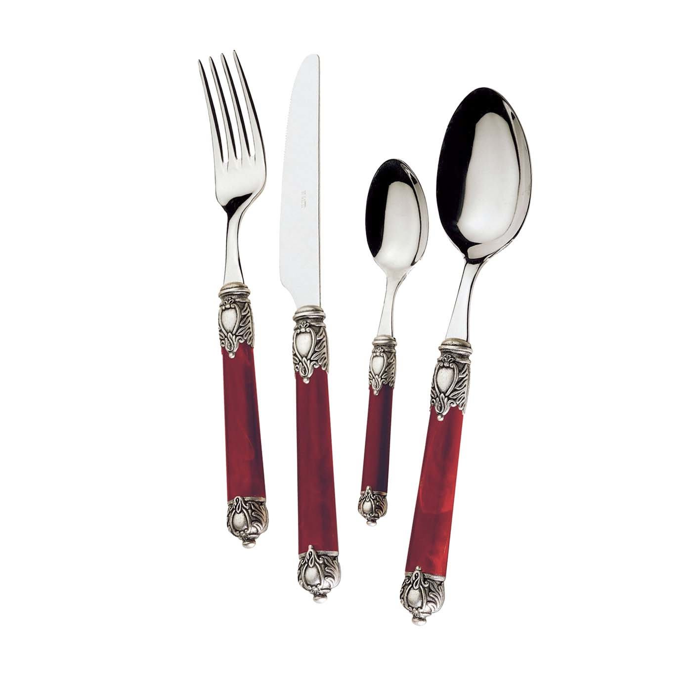 Rinascimento 24-Piece Cutlery Set in Burgundy with Box - Casa Bugatti