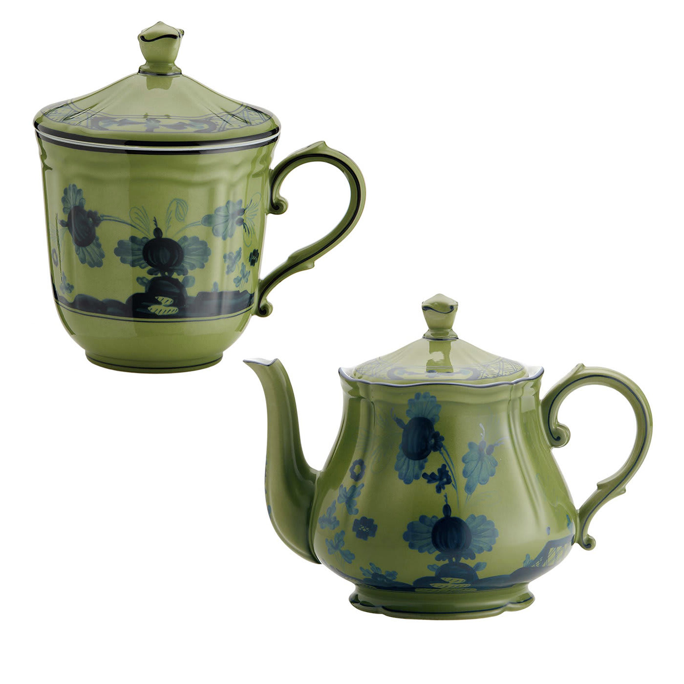 Oriente Italiano Malachite Set of Teapot and Mug with Lid - GINORI 1735