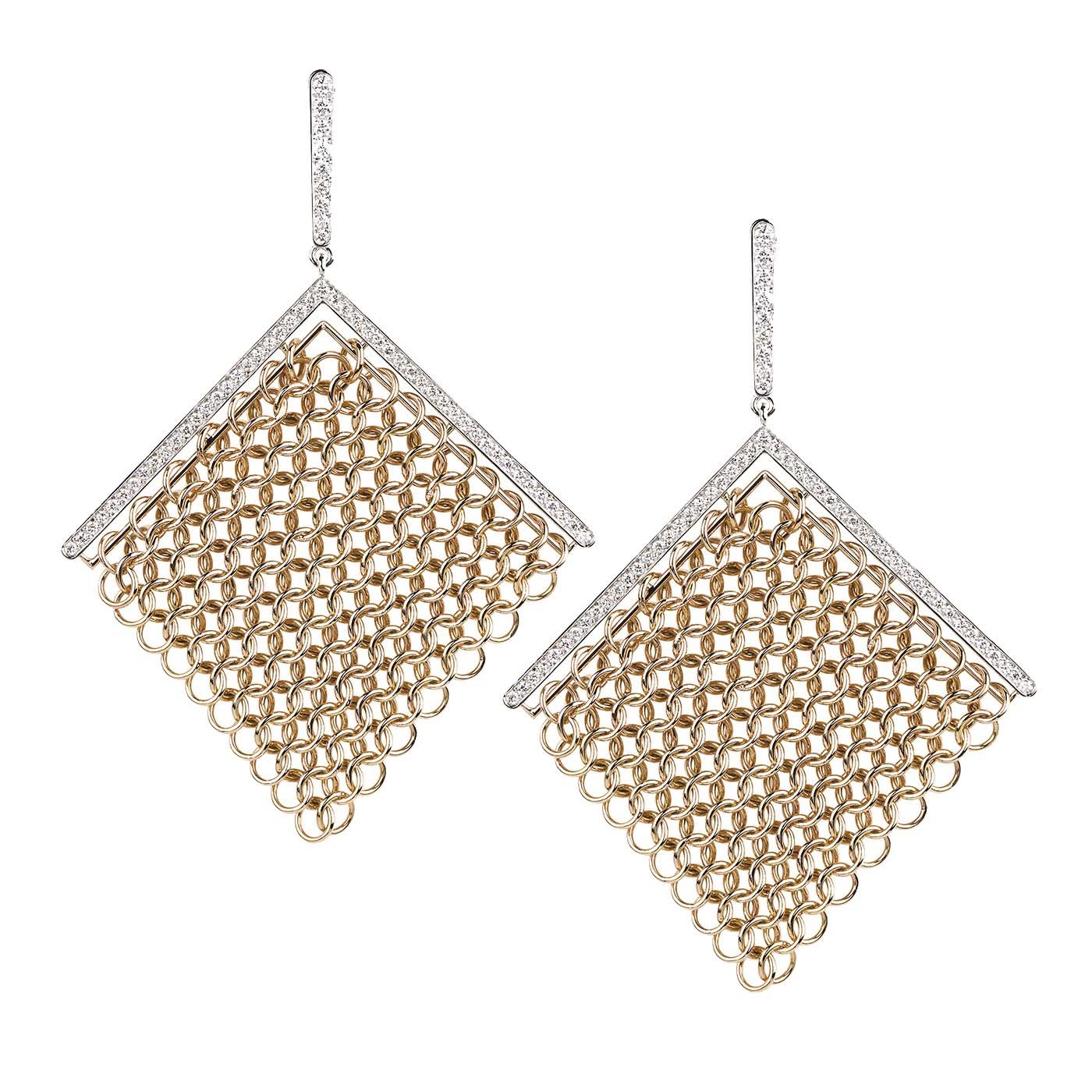 Trama White/Pink Gold and Diamond Square Earrings - Castrovilli