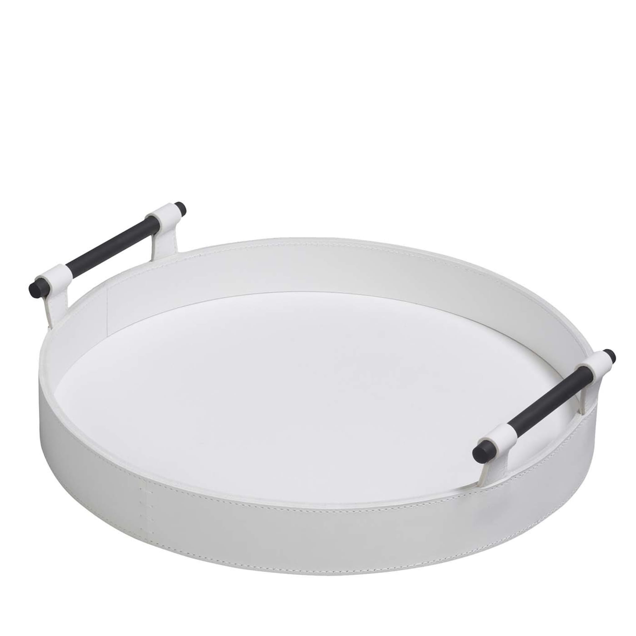 Portofino Small Round Tray in White Leather - Main view