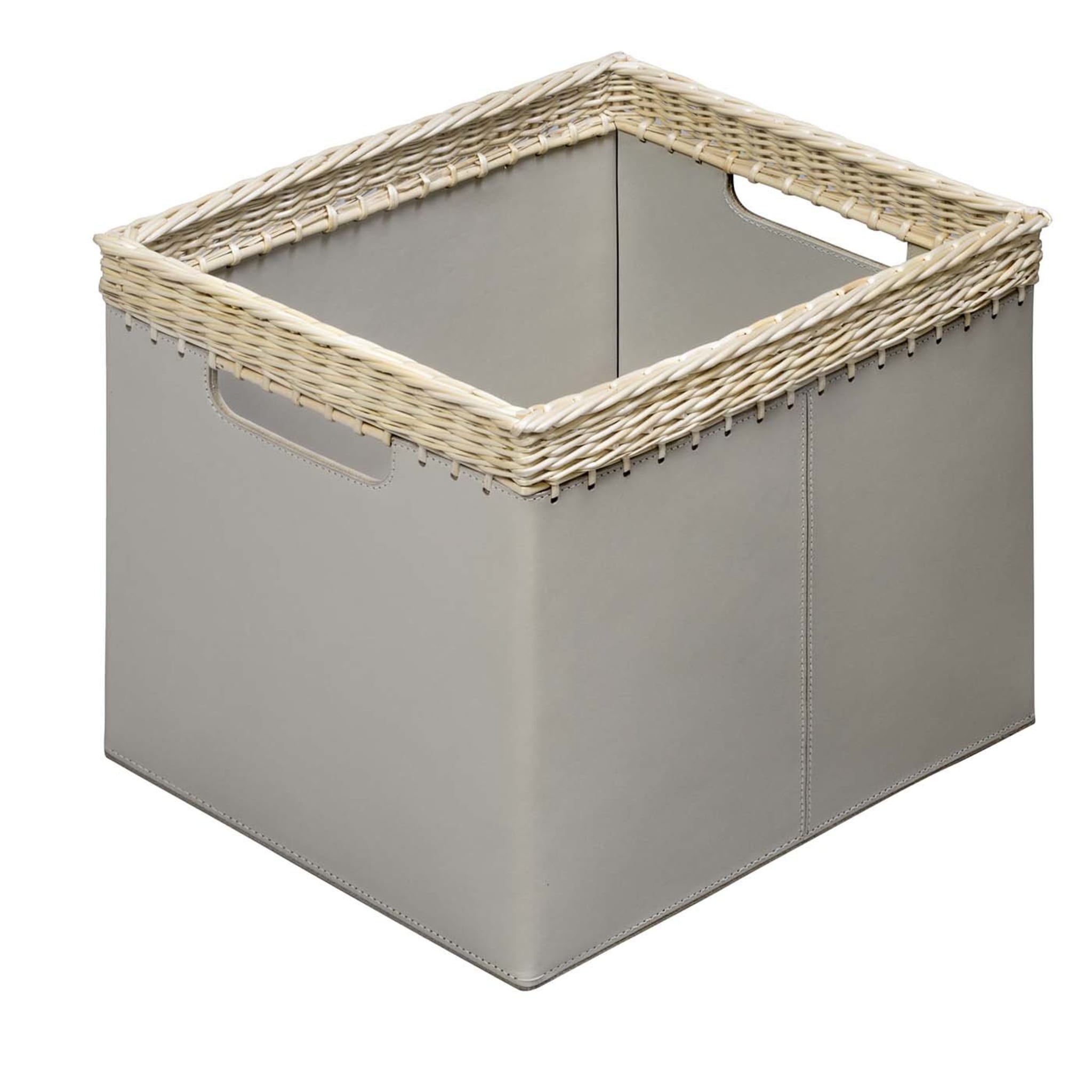 Como Small Square Basket in Ivory Leather - Main view