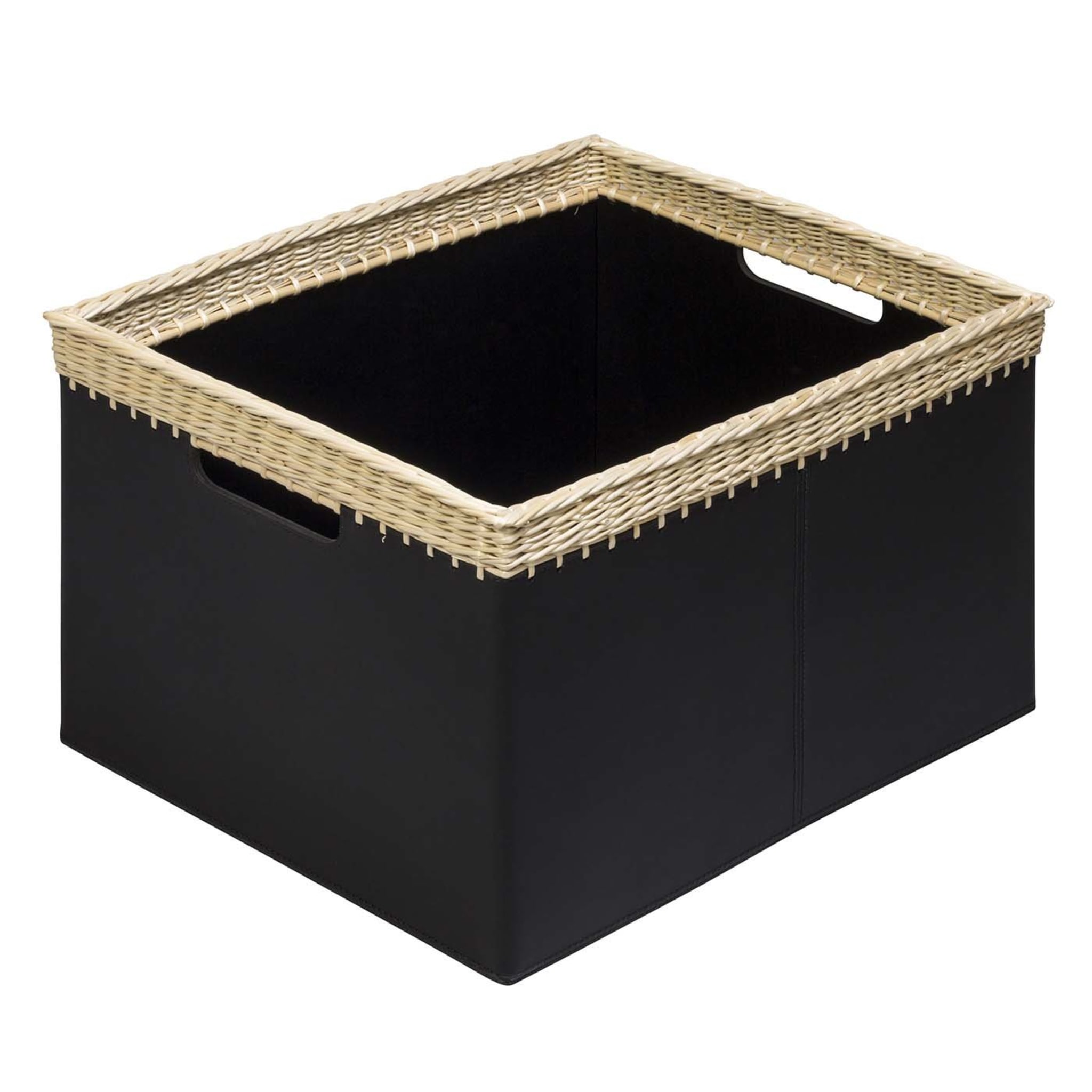 Como Large Rectangular Basket in Black Leather - Main view
