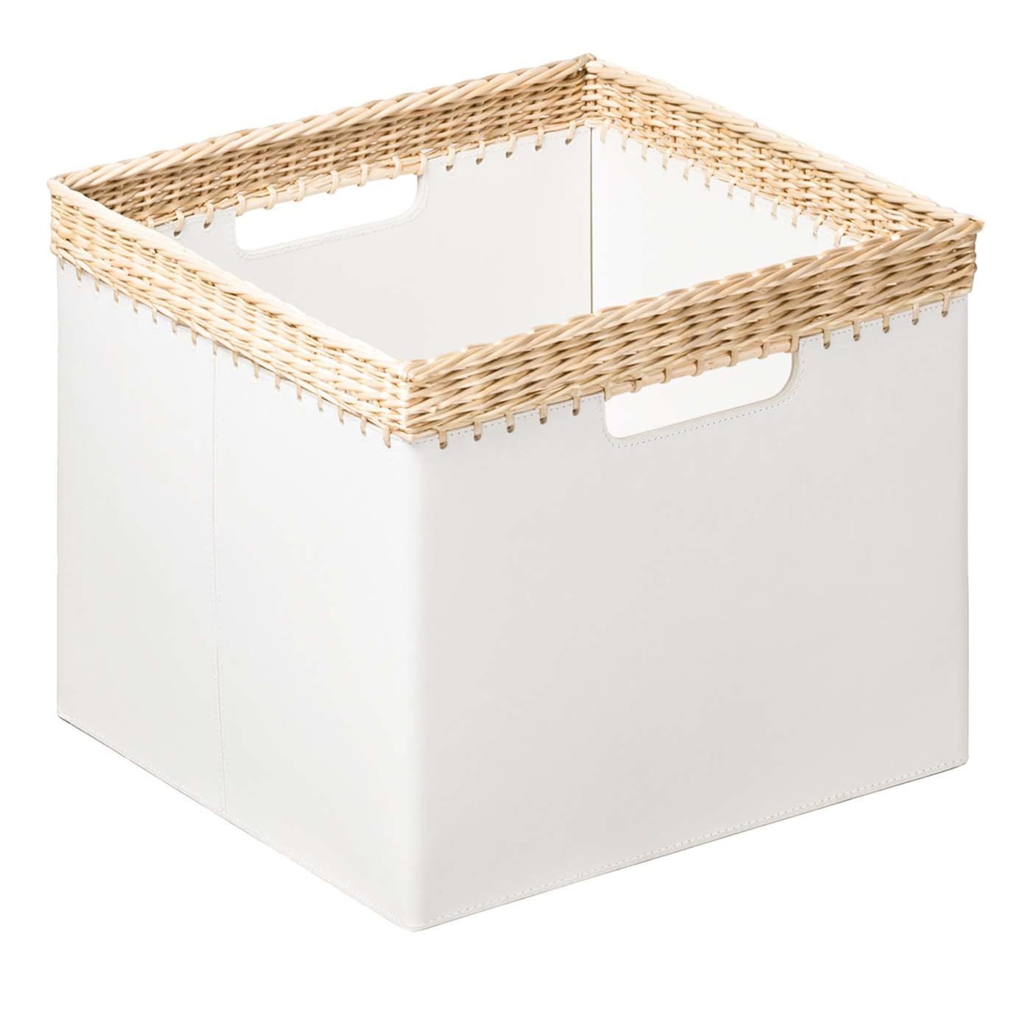 Como Small Square Basket in White Leather - Main view