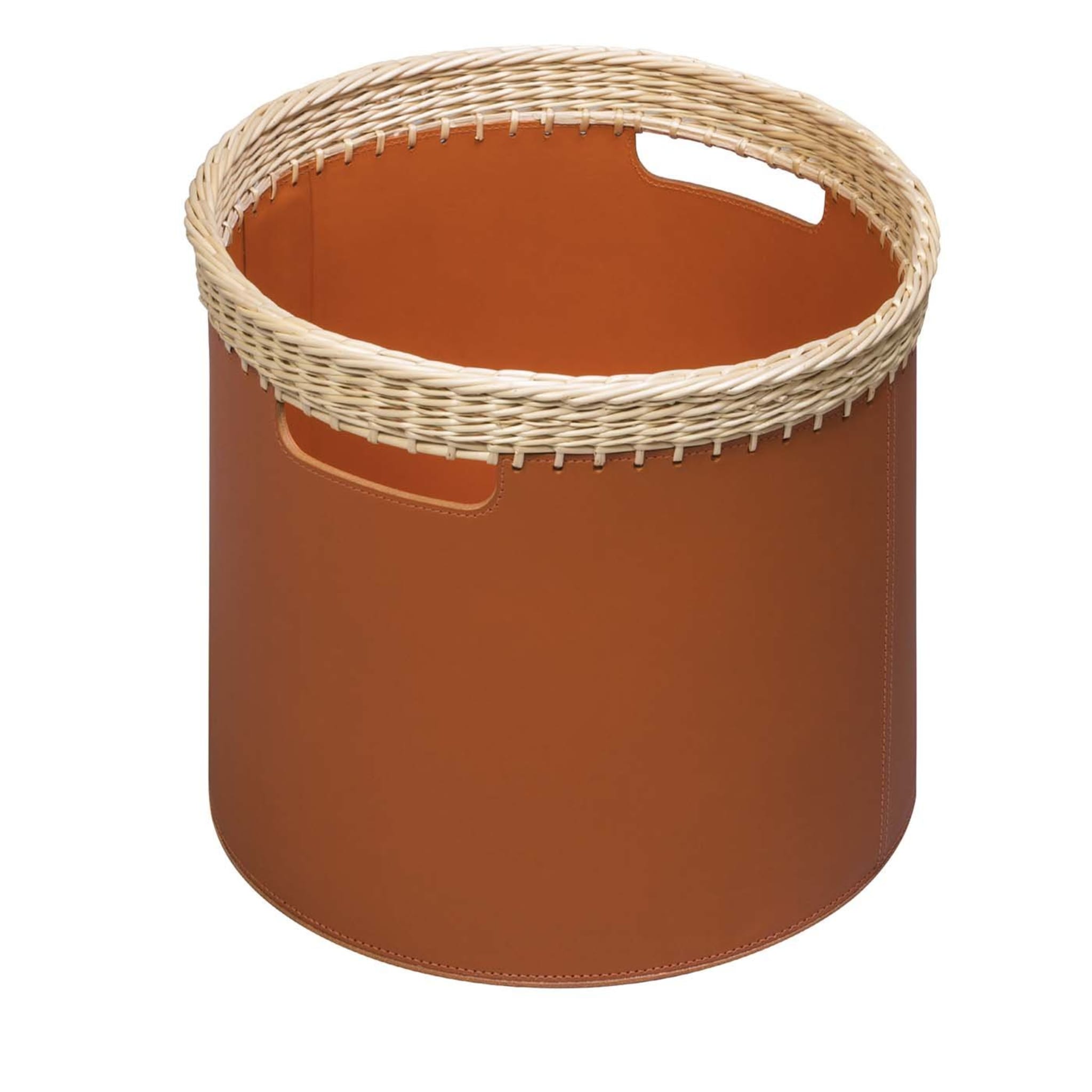 Como Small Round Basket in Cognac Leather - Main view