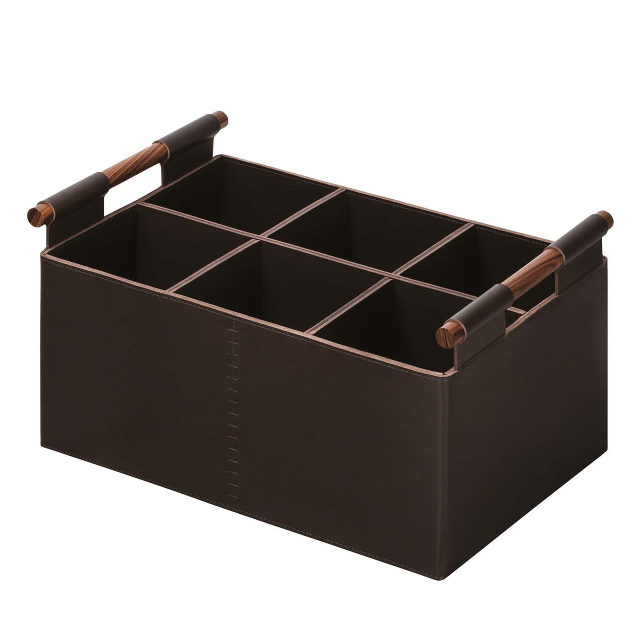Beta Rectangular Basket with Handles in Brown Leather - Main view