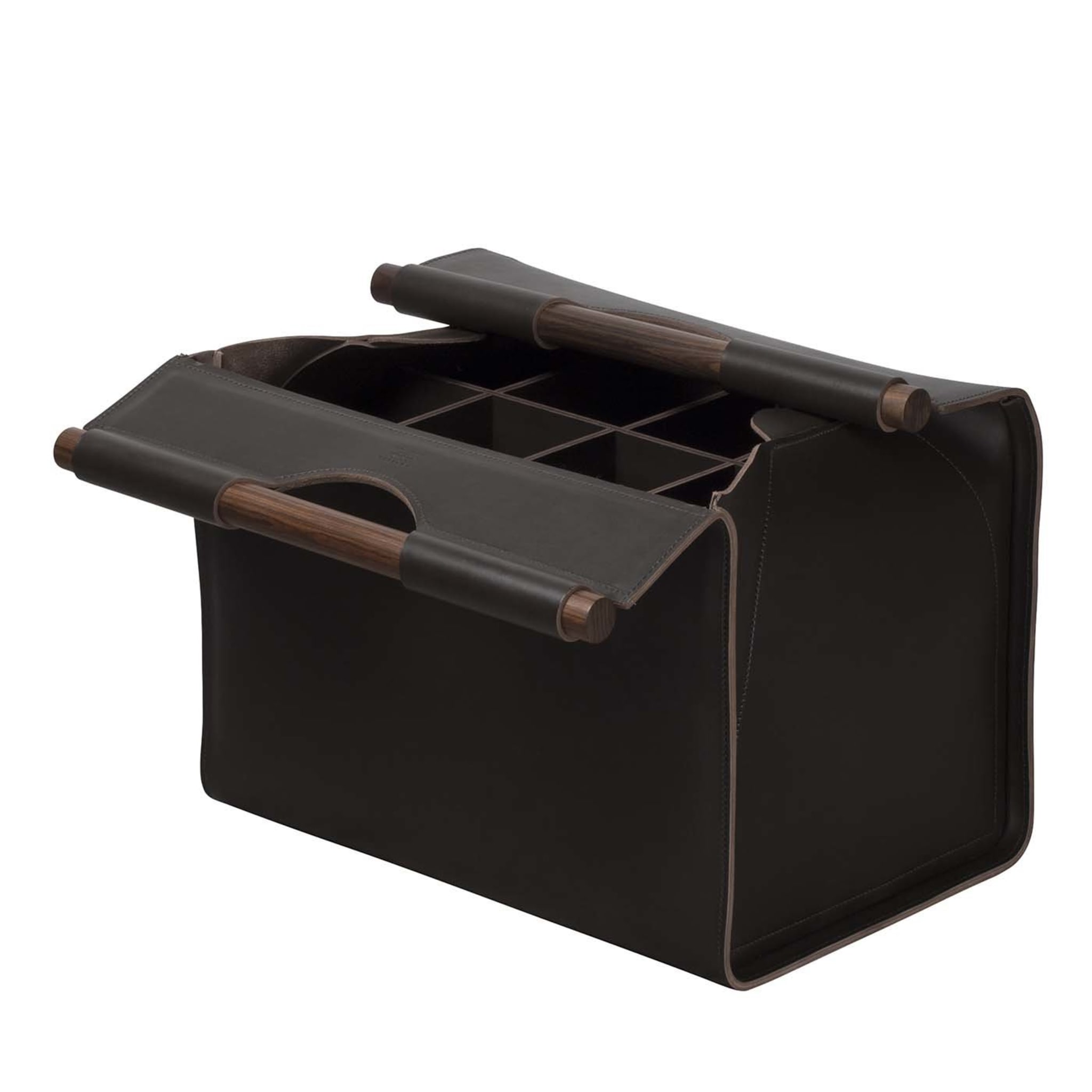 Jota Rectangular 8-Compartment Basket in Brown Leather - Main view