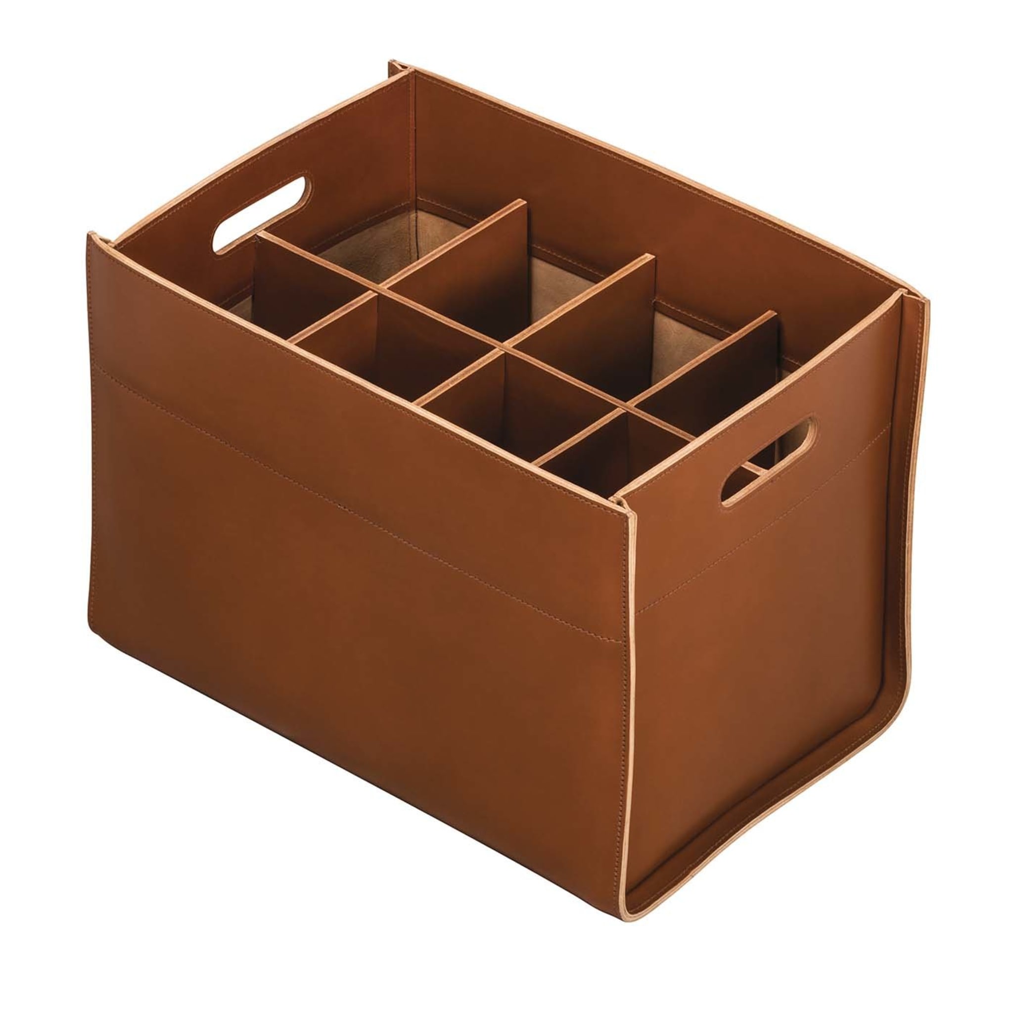 Delta Rectangular 6-Compartment Basket in Caramel Leather - Main view