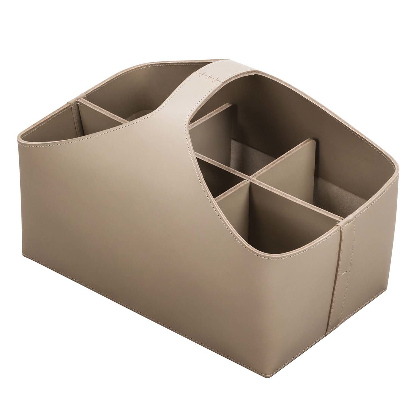 Arco Medium Caddy Basket with 6 Dividers in Sand Leather - Rabitti 1969