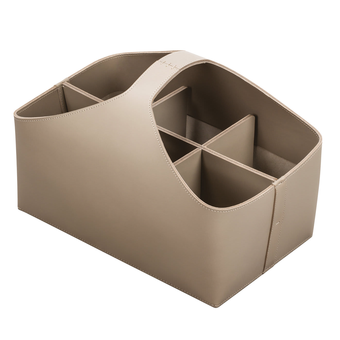 Arco Medium Caddy Basket with 6 Dividers in Sand Leather - Rabitti 1969