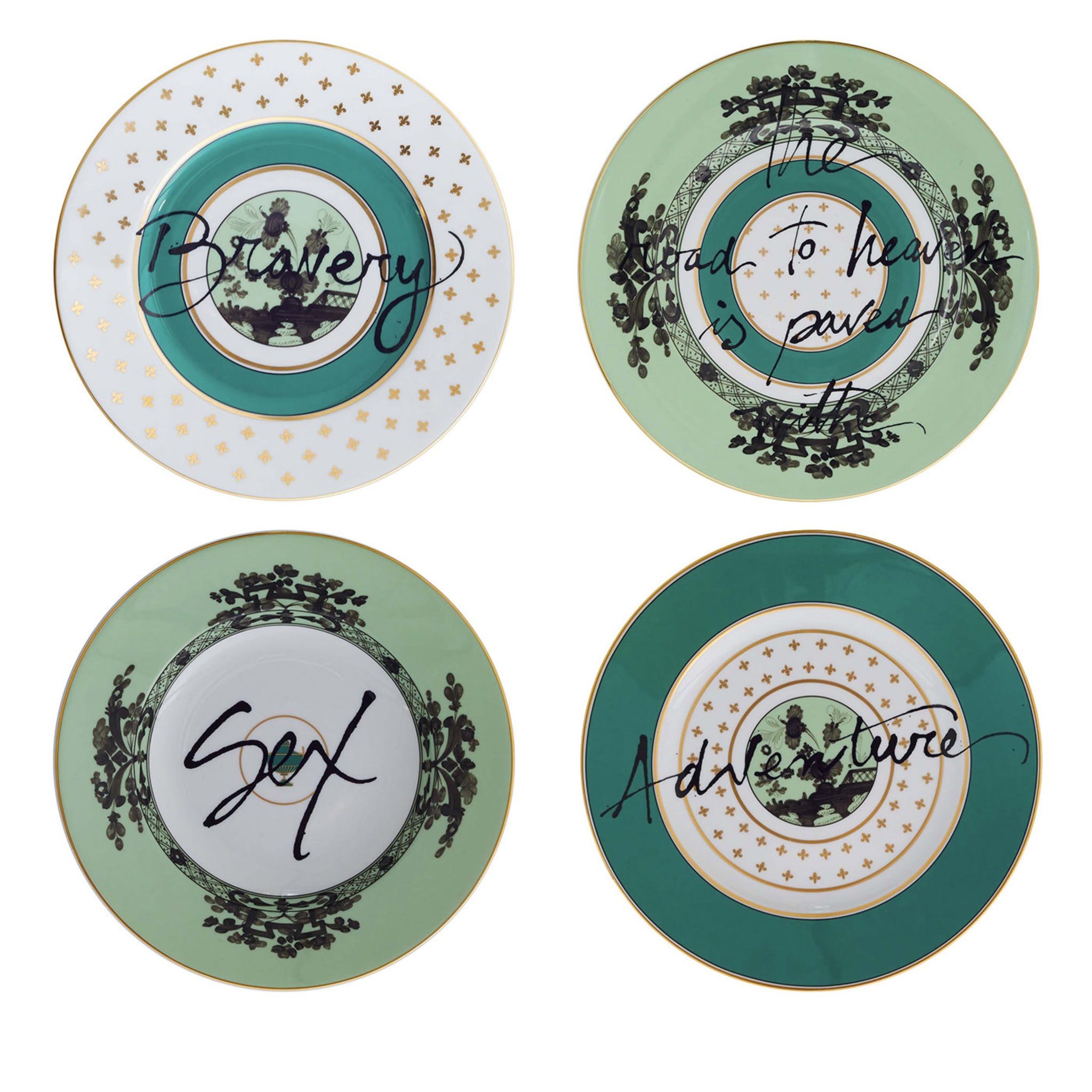 Set of 4 Plates The Road to Heaven Is Paved with Excess in Green - Main view