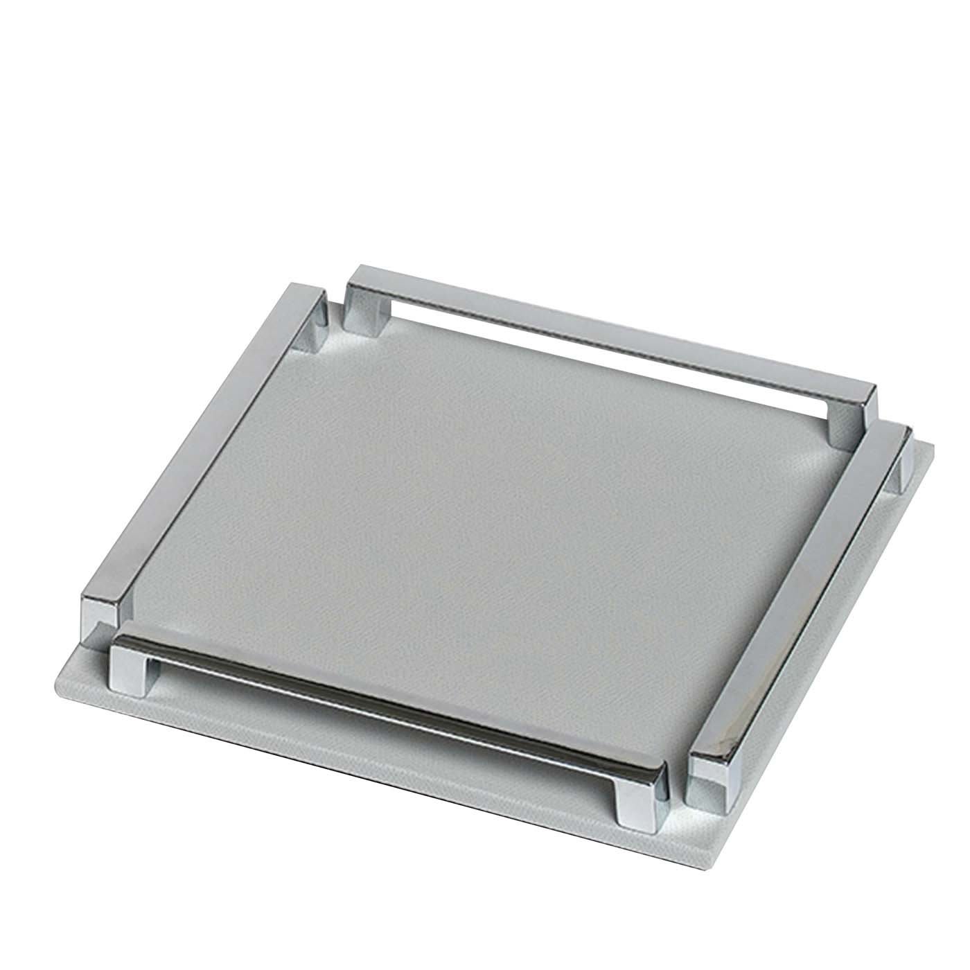 Paul Square Light Gray Leather Tray - Pinetti