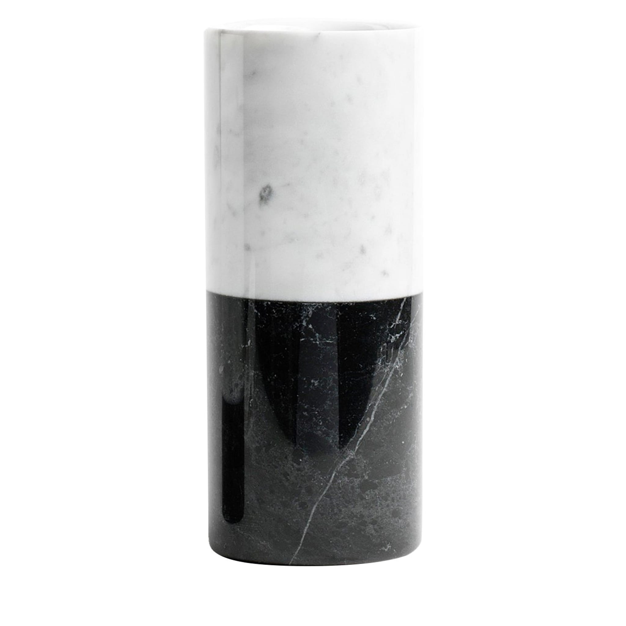 Vaso cilindrico in marmo bianco e nero - Vista principale