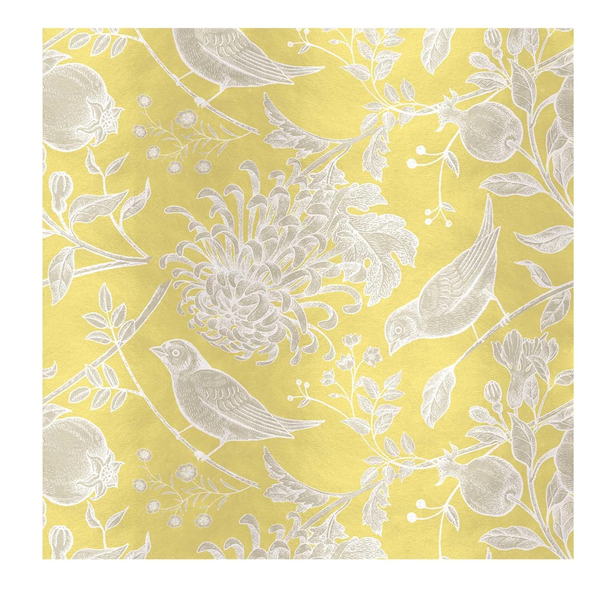 Pannello giallo con fiori e uccelli - Vista principale