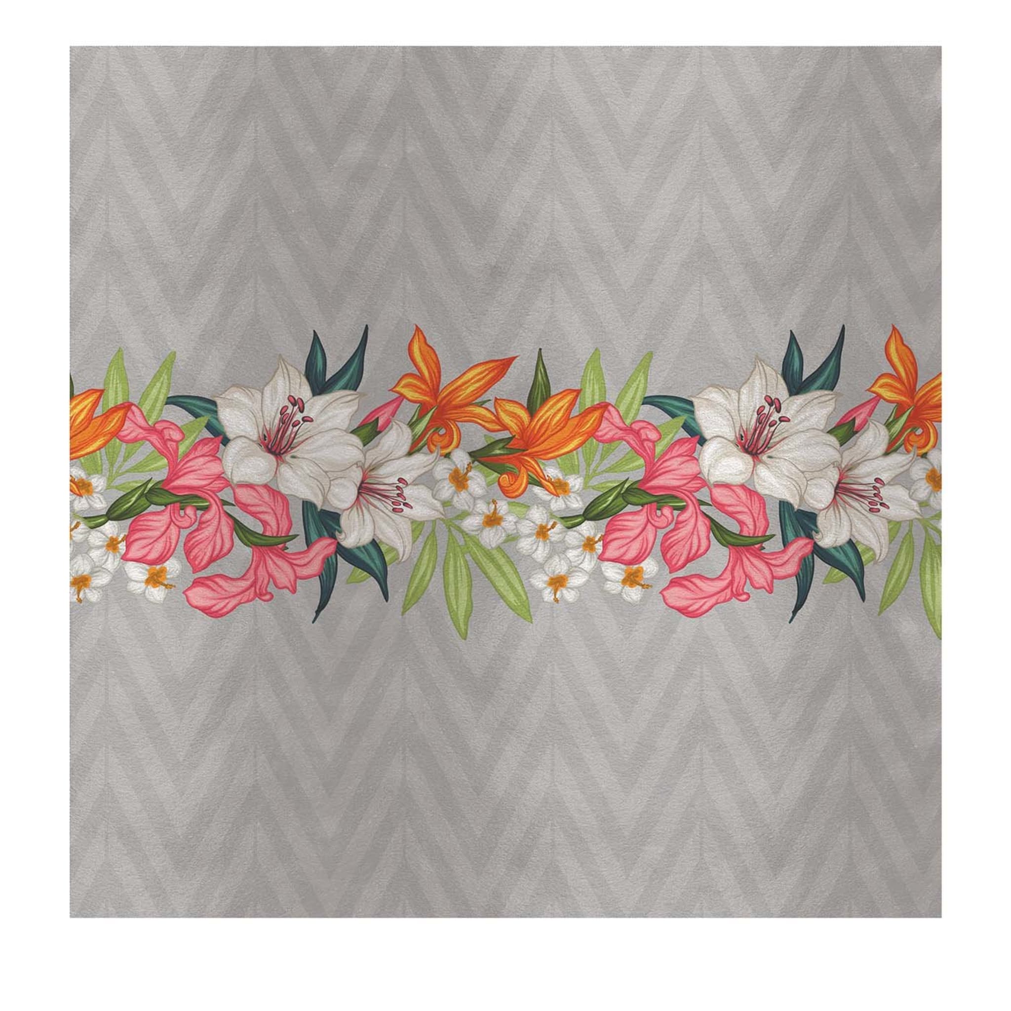 Flowers and Chevron Pattern Grey Panel #1 - Main view