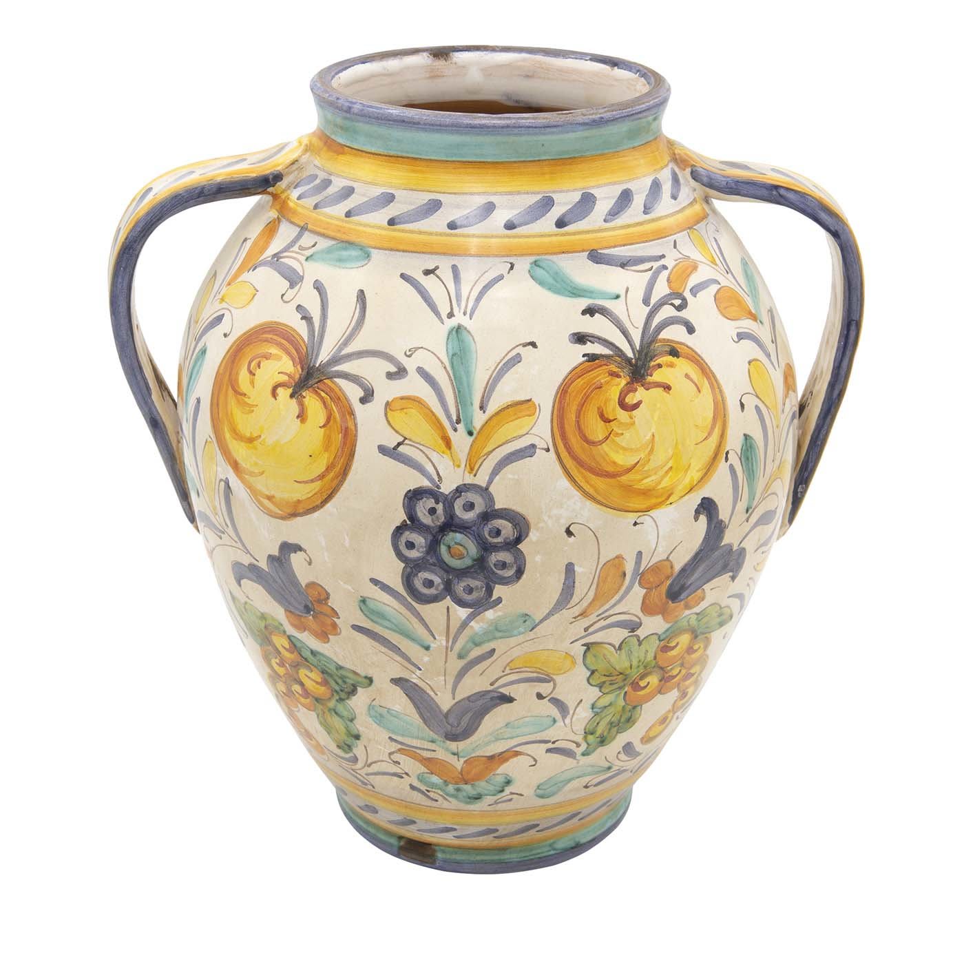 Orciolo Vase with Blue Florentine Fleur-De-Lis - Sbigoli Terrecotte Firenze