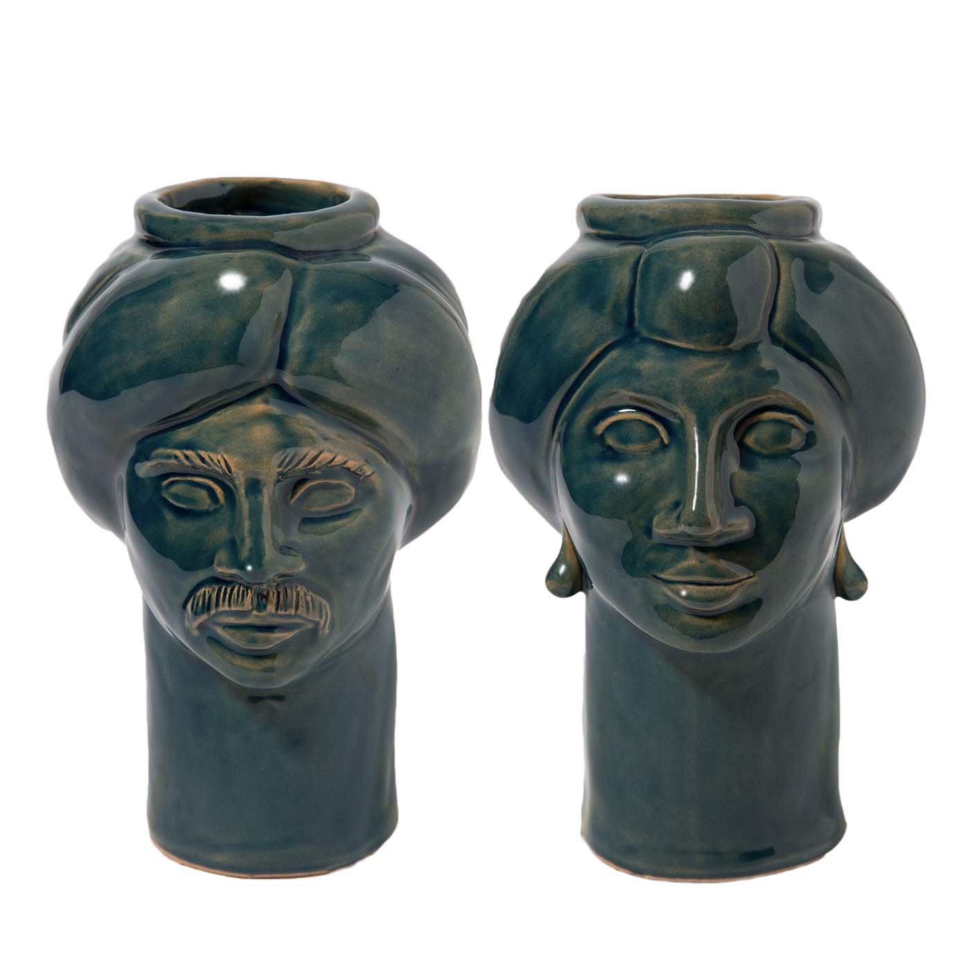 Solimano & Roxelana Blue-Green Vases - Crita Ceramiche