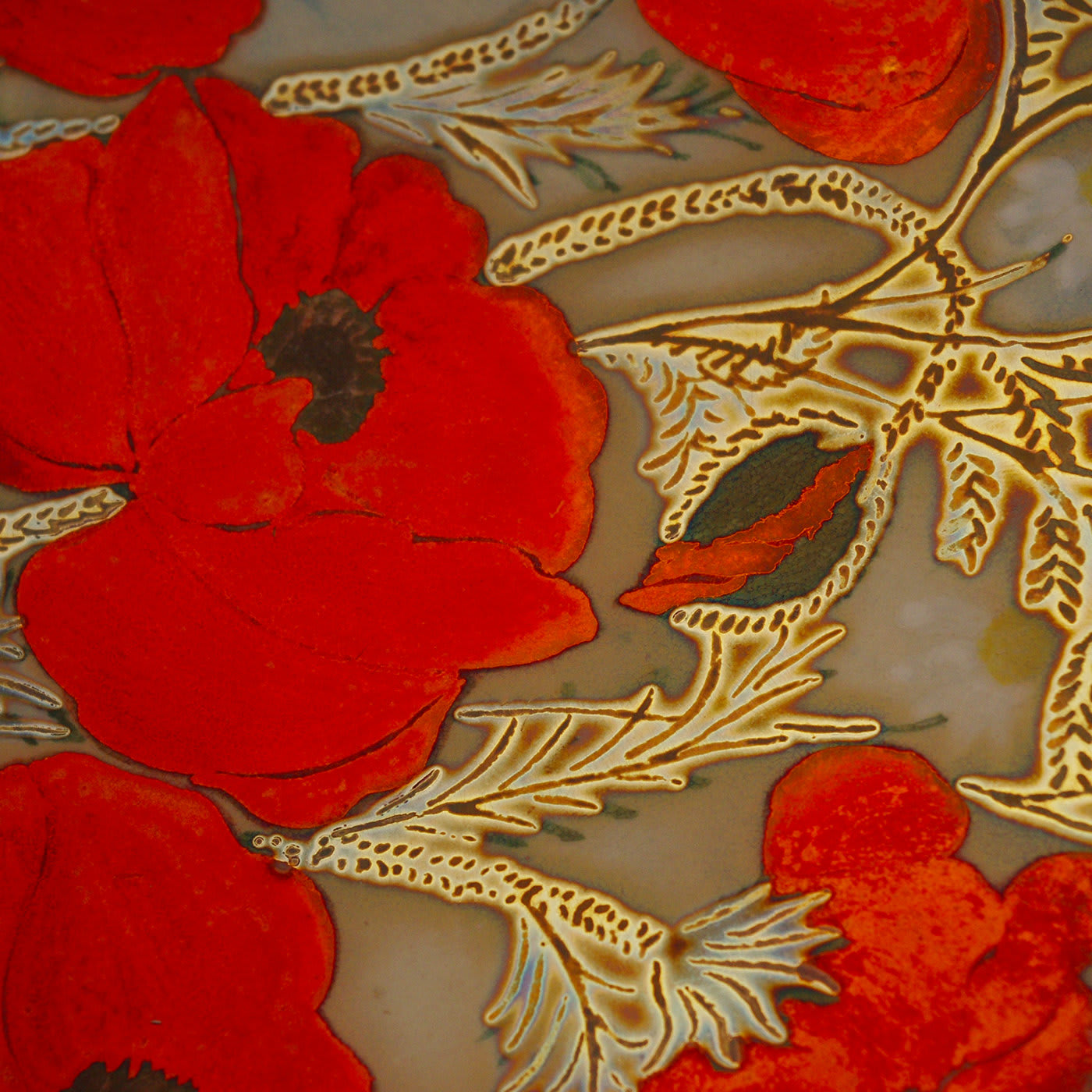Decorative Plate with Poppy Flowers - Iridescenze