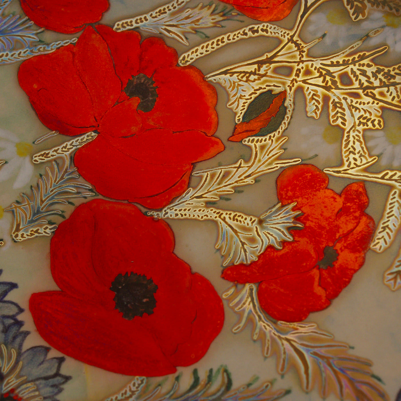 Decorative Plate with Poppy Flowers - Iridescenze